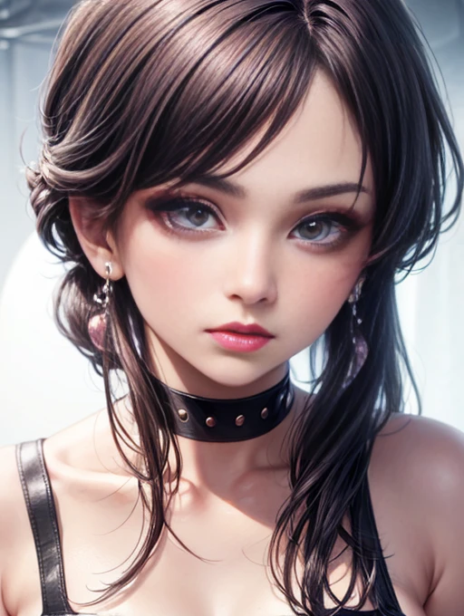 8k, alone, Beauty,Big Breasts, Patent leather lingerie,See-through、 blush, lipstick, Red lips, Portraiture, Realistic, Green Eyes, View your viewers,