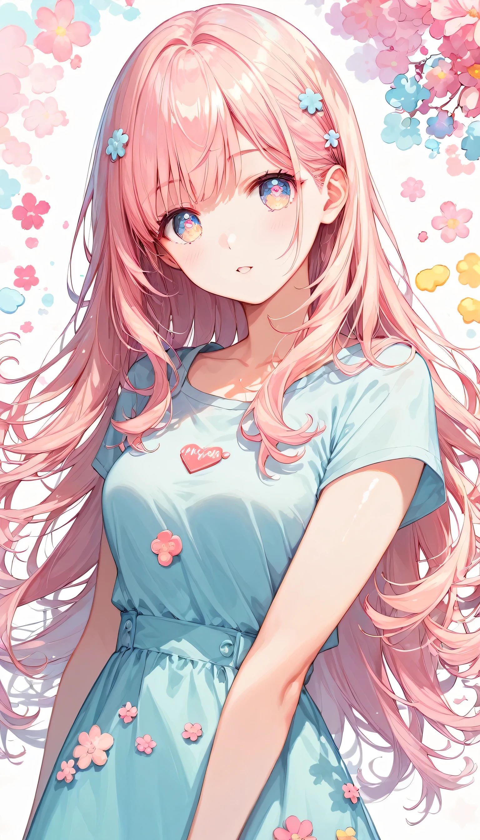 Score_9, Score_8_superior, Score_7_superior,sauce_anime, High-resolution images,masterpiece,Best Quality,girl,Cute face,Beautiful Skin,Shiny Hair,Highly detailed eyes,Pastel color background, Jojipan,,Long Hair,Light Pastel Hair,