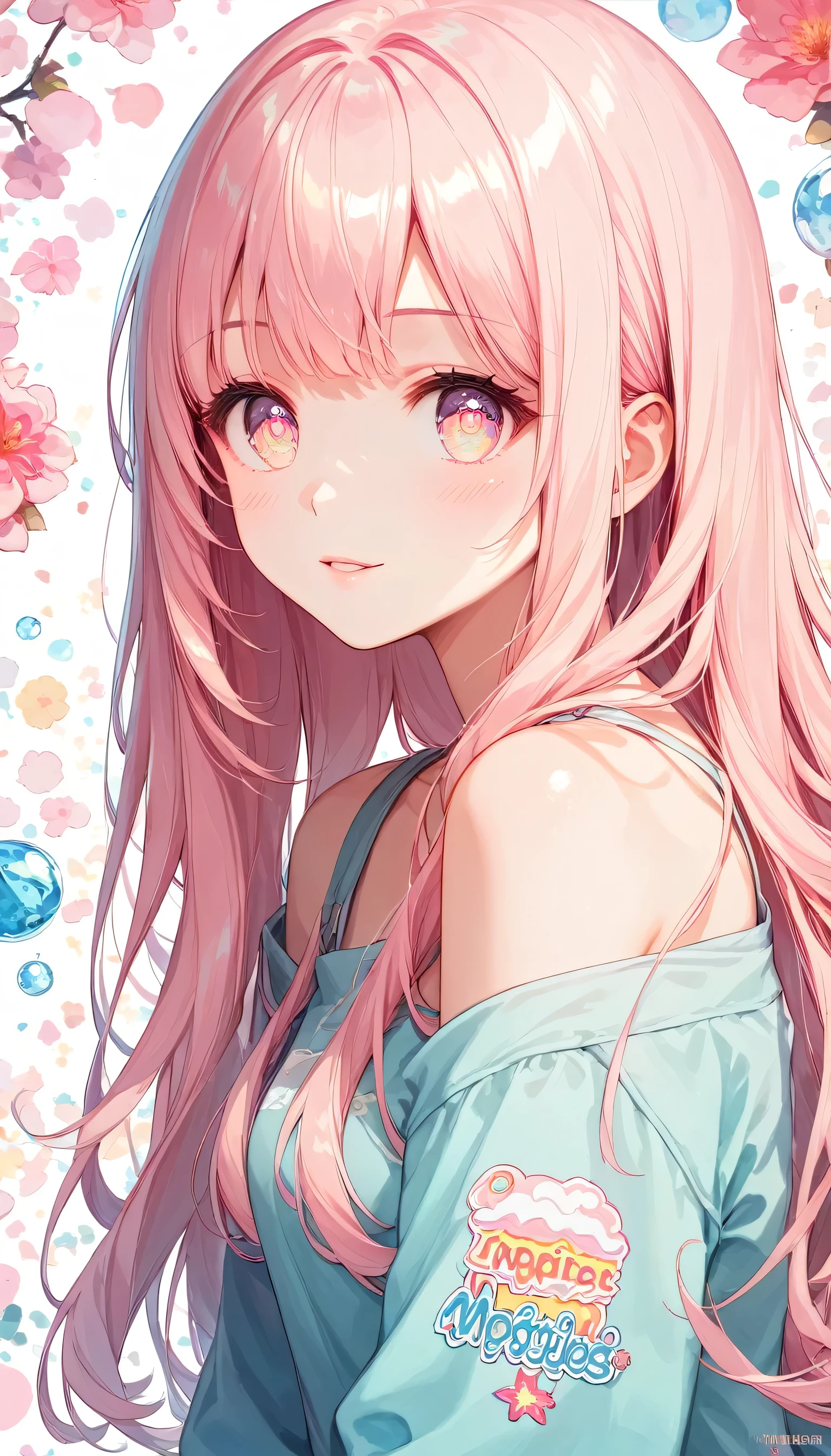 Score_9, Score_8_superior, Score_7_superior,sauce_anime, High-resolution images,masterpiece,Best Quality,girl,Cute face,Beautiful Skin,Shiny Hair,Highly detailed eyes,Pastel color background, Jojipan,,Long Hair,Light Pastel Hair,