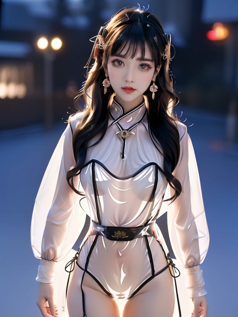 ((A woman)), 美丽脸庞的Sexy中国华裔女明星, Wearing red strappy bikini underwear, Wearing a pink transparent shirt, Holding an ancient Chinese fan, (((Light theme, Exposing the subject, Sexy主题)))
((Transparent adhesive clothes: 1.5), (Revealing clothes: 1.5),  (Wet clothes:1.5), (Color of clothes: Pink), ((Wearing transparent clothing)))
(((night, Famous brand shopping street, rain, Wet streets, All clothes are soaked))),
((desktop:1.0), (Highest quality:1.0), (high resolution:1.2), (Reality:1.0))
((8K Ultra HD, 8K, 超high resolution, Best quality, Super Fine, Clear focus. Masterpieces, complete pattern, Ultra HD, Detailed photos, Best image quality，Ultra-clear，Delicate facial features，Well-defined, Highly rated works, Close-up depth of field photography, Above the knee, Symmetrical character)), 
((Creating the image of a real girl), Realistic shadows, Soft lighting, Dynamic Angle, Dynamic poses, Elegant Posture, Cowboy lens, Full body front view, Be confident, Facing the camera, Eyes looking towards camera lens, Standing posture, Open your legs slightly, Golden Ratio Graphics, Minimalism, Center the character), 
( Smile, Sexy的, Balanced Eyes, Realistic eyes, Beautiful details of the eyes,Pretty Face, (Realistic face), Normal facial features, Realistic skin, Pay attention to skin details, Skin is clean and radiant, Whitening, Anatomically correct body, Golden ratio figure, Sexy的身材), 
(Perfect makeup, Gloves, earrings</input></xml>, bracelet, necklace, Jewelry, Hair accessories, shawl, sock, Knee socks, 吊garter, Leg ring, garter, 腿部garter), 
((beautiful hair), Dark black hair, Wavy curly hairstyle, Waist-length hair, Messy Hairstyle, Gradient hairstyles, Cyberpunk Hairstyle, High double ponytail hairstyle), 
(Sexy的, Perfect breast shape, Teardrop chest shape, Snow-white breasts, Very detailed breasts, 34C cup), 
(Super high waist, Deep V, Low-cut, Sexy, Flattering, Open crotch, (Clear camel toe, (High fork strangulation))),
(((Clear outline, Clear underwear, 透明Sexy的穿着)))