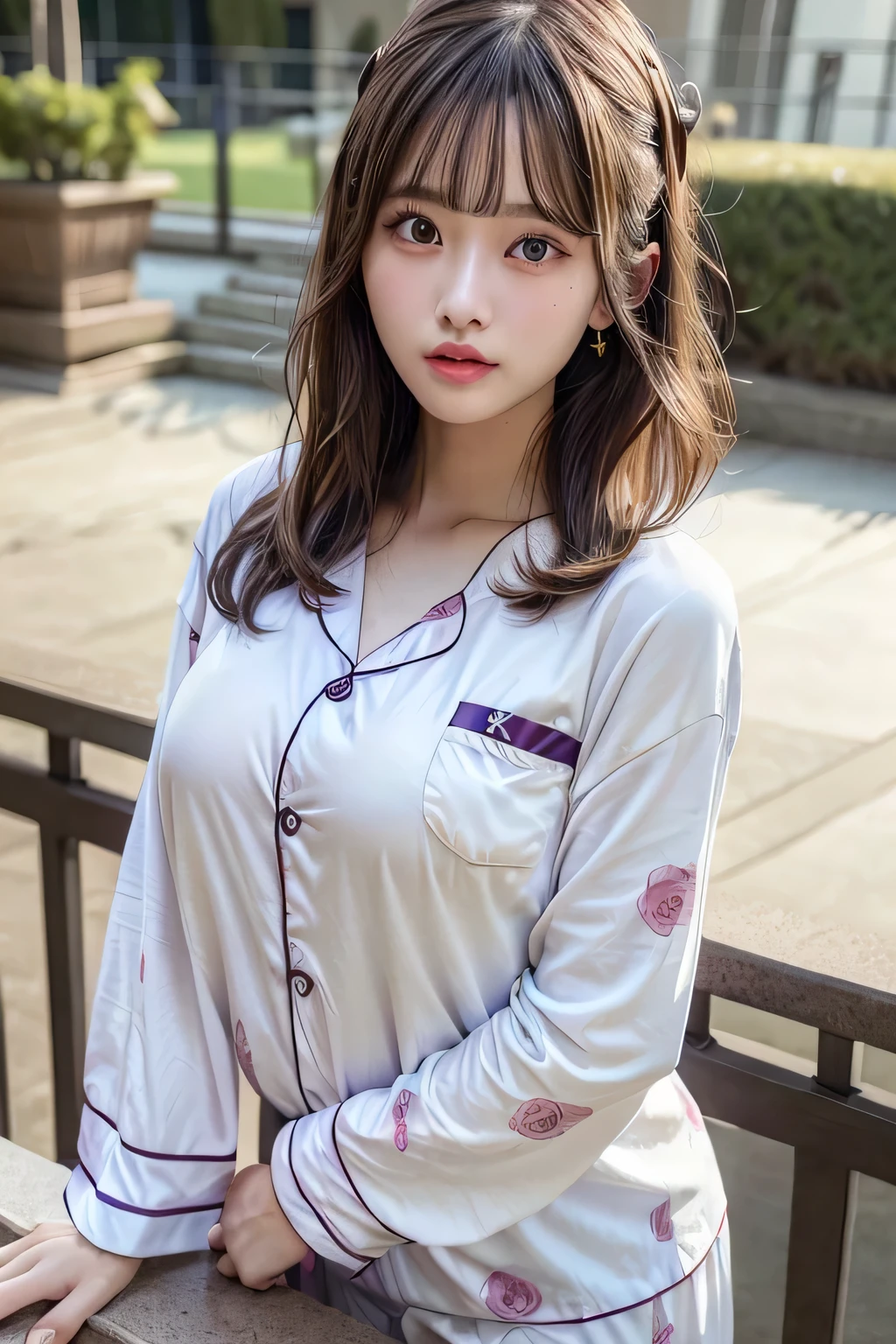 cute 21 year old japanese、super detailed face、Attention to detail、double eyelid、Beautiful thin nose、Sharp focus:1.2、Beauty:1.4、(bright茶髪、short cut hair、white skin、highest quality、bright、masterpiece、ultra high resolution、(realism:1.4)、Bedroom、night、on the bed、Cute Pajamas、best smile、No exposure、