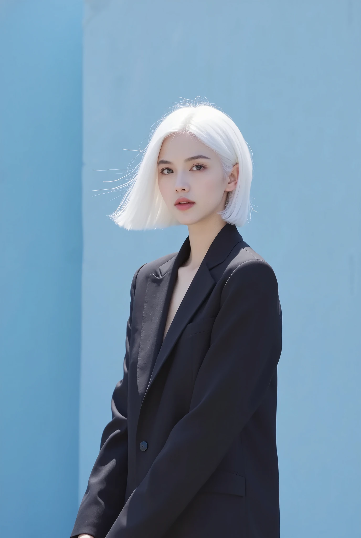 The Minimalists，Fashion Girl，White hair，Blue Background