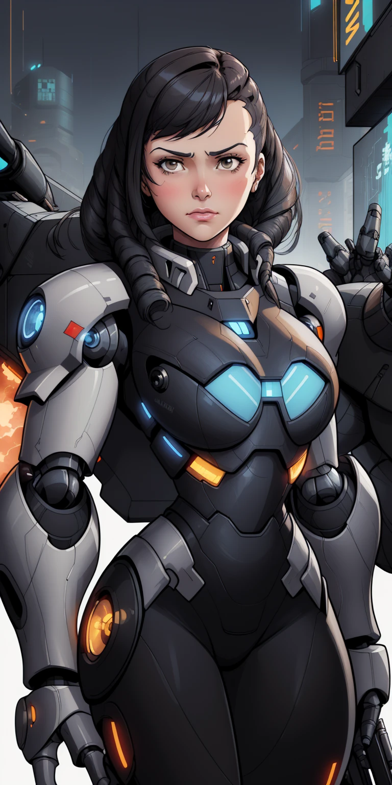 robot girl, humanoid robot, robot joints, full face mask, huge tits
