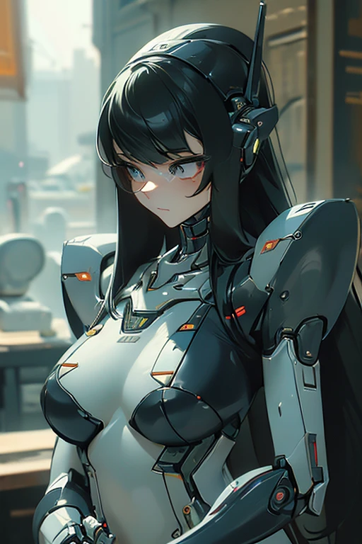 (masterpiece),(Highest quality),(Super detailed),(Best illustrations),(Best Shadow),(Absurd),(Detailed Background),(so beautiful), 16K, 8K, 4K,(Best Shadow),robotization,woman ,big bust,Robot Joint ,Metal skin,Black robot Suit,long hair,a black robot suit that covers the whole body,robot hand,cyber bodysuit,mecha head,(Detailed hands and fingers:1.2),Ball joint robot body,doll joint,beautiful face,beautiful robot girl,robotic eye,robotic hands,(no more human skin),android girl,cyborg girl,F cup, sexy body,(machine made joints:1.2),(machanical limbs:1.1),(blood vessels connected to tubes),(mechanical vertebra attaching to back),(mechanical cervial attaching to neck),no messy picture style