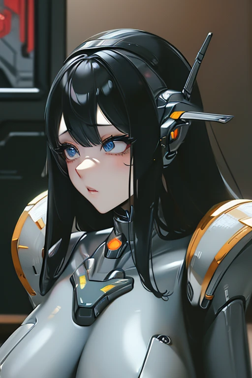 (masterpiece),(Highest quality),(Super detailed),(Best illustrations),(Best Shadow),(Absurd),(Detailed Background),(so beautiful), 16K, 8K, 4K,(Best Shadow),robotization,woman ,big bust,Robot Joint ,Metal skin,Black robot Suit,long hair,a black robot suit that covers the whole body,robot hand,cyber bodysuit,mecha head,(Detailed hands and fingers:1.2),Ball joint robot body,doll joint,beautiful face,beautiful robot girl,robotic eye,robotic hands,(no more human skin),android girl,cyborg girl,F cup, sexy body,(machine made joints:1.2),(machanical limbs:1.1),(blood vessels connected to tubes),(mechanical vertebra attaching to back),(mechanical cervial attaching to neck),no messy picture style,slim body,ahegao