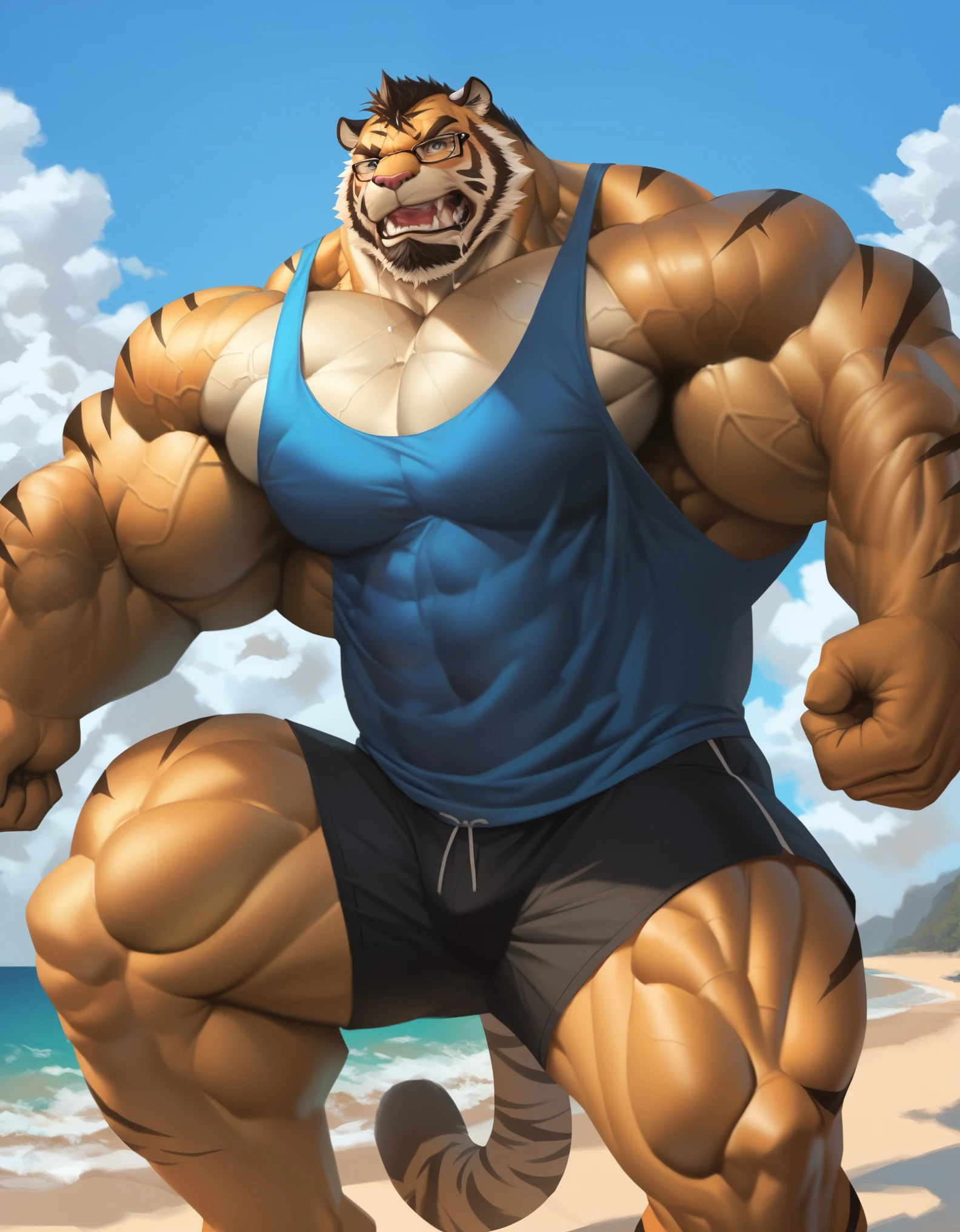 solo, 1boy, 1man, Huge muscular lion lying in beach , (big balls and huge penis, very long and hyper penis and big balls the penis bigger than his body, sucking penis, blowjob's , cum on floor, cum, cum on face), cum, blowjob's , totally nude, mad exspressions, focus eyes, detailed ,really big muscle, bigger muscle, very big muscular, over sized muscle, absurdly muscle size, absurd muscle size, pectoral, huge pectoral, big pectoral, biggest muscle, big pec muscular, biggest pec muscle, detailed muscle, realistic rendering, CG realistic, 3d realistic, photography, background,