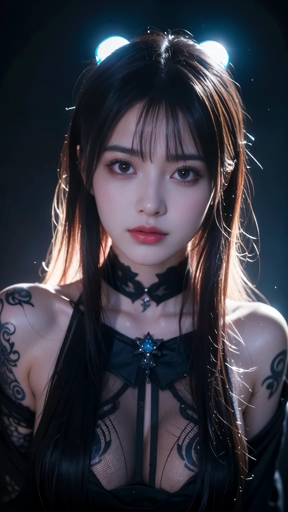 Masterpiece,Game art,The best picture quality,Highest resolution,8K,(Portrait),Unreal Engine 5 rendering works,(Digital Photography),((Portrait Feature:1.5)),
20 year old girl,Short hair details,With long bangs,(The red eye makeup is very meticulous),(With long gray hair:1.4),(Large, full breasts),Elegant and noble,Brave and charming,
(Future armor combined with the characteristics of ancient Chinese armor,Hollow design,Power Armor,The mysterious Eastern runes,A delicate dress pattern,A flash of magic),Warrior of the future,Cyberpunk figures,Background of war,
Movie lights，Ray tracing，Game CG，((3D Unreal Engine))，OC rendering reflection pattern