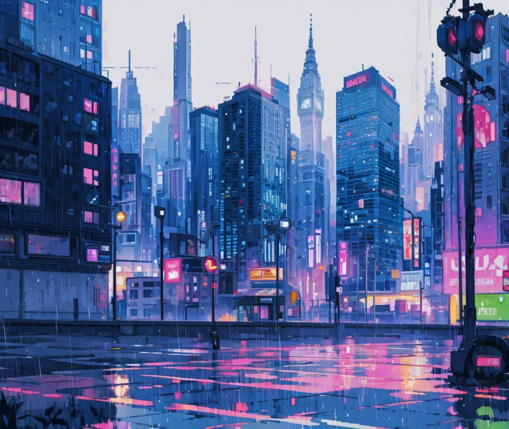 city,raining,pixels 