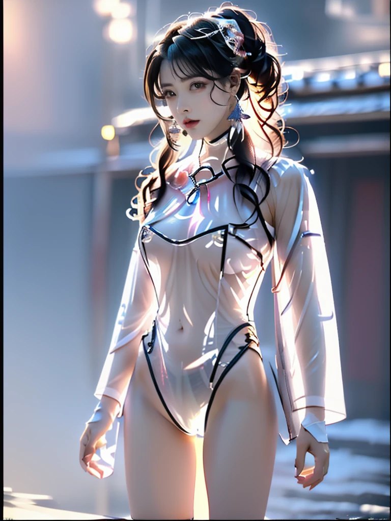 ((A woman)), 美丽脸庞的Sexy中国华裔女明星, Wearing red strappy bikini underwear, Wearing a pink transparent shirt, Holding a fan, (((Light theme, Exposing the subject, Sexy主题)))
((Transparent adhesive clothes: 1.5), (Revealing clothes: 1.5),  (Wet clothes:1.5), (Color of clothes: Pink), ((Wearing transparent clothing)))
(((night, Next to the waterfall, Fallen Leaves, moonlight, dark clouds))),
((desktop:1.0), (Highest quality:1.0), (high resolution:1.2), (Reality:1.0),( Ultra HD:1.3))
((8K Ultra HD, 8K, 超high resolution, Best quality, Super Fine, Clear focus. Masterpieces, complete pattern, Detailed photos, Best image quality，Ultra-clear，Delicate facial features, Well-defined, Highly rated works, Close-up depth of field photography, Above the knee, Symmetrical character)), 
((Creating the image of a real girl), Realistic shadows, Soft lighting, Dynamic Angle, Dynamic poses, Elegant Posture, Cowboy lens, Full body front view, Be confident, Facing the camera, Eyes looking towards camera lens, Standing posture, Open your legs slightly, Golden Ratio Graphics, Minimalism, Center the character), 
( Smile, Sexy的, Balanced Eyes, Realistic eyes, Beautiful details of the eyes,Pretty Face, (Realistic face), Normal facial features, Realistic skin, Pay attention to skin details, Skin is clean and radiant, Whitening, Anatomically correct body, Golden ratio figure, Sexy的身材), 
(Perfect makeup, Gloves, earrings</input></xml>, bracelet, necklace, Jewelry, Hair accessories, shawl, sock, Knee socks, 吊garter, Leg ring, garter, 腿部garter), 
((beautiful hair), Dark black hair, Wavy curly hairstyle, Waist-length hair, Messy Hairstyle, Gradient hairstyles, Cyberpunk Hairstyle, High double ponytail hairstyle, Bangs), 
(Sexy的, Perfect breast shape, Teardrop chest shape, Snow-white breasts, Very detailed breasts, 34C cup), 
(Super high waist, Deep V, Low-cut, Sexy, Flattering, Open crotch, (Clear camel toe, (High fork strangulation))),
(((Clear outline, Clear underwear, 透明Sexy的穿着)))