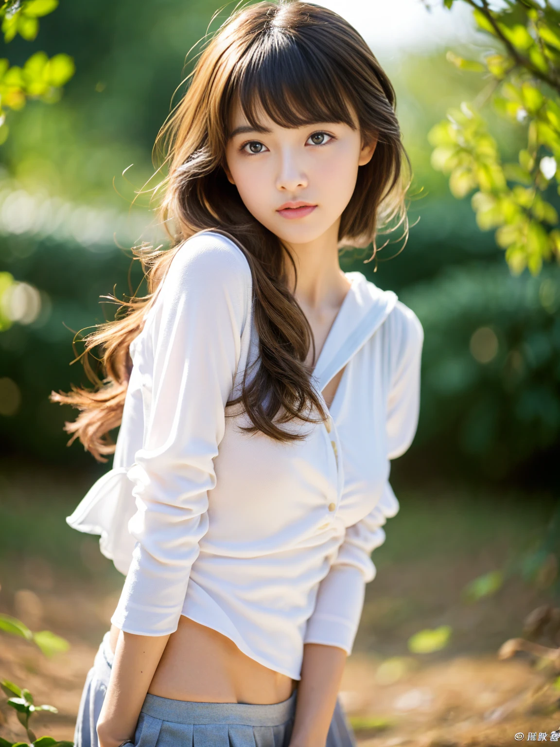 Beautiful JapanJC14 years old 152㎝ 79/58/80 ロリギャル Beautiful, white and smooth skin Shoulder-length chestnut-colored loosely curled hair look up 1Strip A beautiful body in the process of growing Lightly dressed and highly exposed already1Strip If you unbutton the front of your clothes, your breasts will be more visible. Full body image White clothes