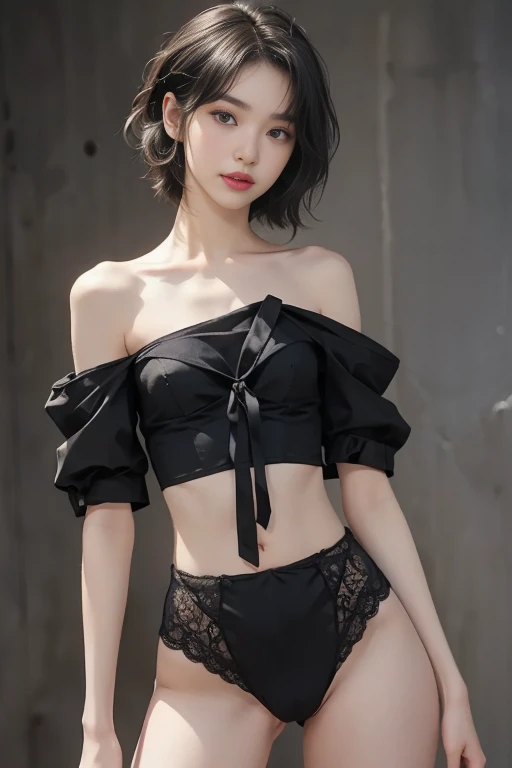 A beautiful girl,Flat Chest,Shoulders exposed skin,((A beautiful girl with overwhelming realism)),((Flat Chest)),((Small waist)),((Thin legs)),((Thin thighs)),((Thin and slim body type)),((Beautiful bust shape)),close up, imagen a uhd stunning and uhd breathtaking uhd ink-style 4d figure that excels in its visuals showcasing the capabilities of ink design,What are some key elements that would make it stand out,how can I incorporate them to create a truly remarkable piece,Tiny Bust,Are thin,Korean kpop super idol,Short Bob Hair,((A beautiful girl with overwhelming realism)),((Flat Chest)),((Small waist)),((Thin legs)),((Thin thighs)),((Thin and slim body type)),((Flat Chest)),(((Small waist))),High resolution, masterpiece, accurate, Anatomically correct,最high quality, detail, High-resolution model, high quality, Very detailed, Ultra high definition, Textured skin, Sony FE GM, Aperture F16, Focus: 85mm, Cinematic light effects, realism, Portrait Photography, Super detailedな, Super detailed, Cinematography, masterpiece, ((Very small breasts)),(Very beautiful bust shape),A beautiful girl of unparalleled beauty,Attractive clothing and underwear,Look at, Open your mouth a little, Cowboy Shot, (Very small hips),(Very thin buttocks),High pixel image quality of raw photos,Realistic and delicate images,