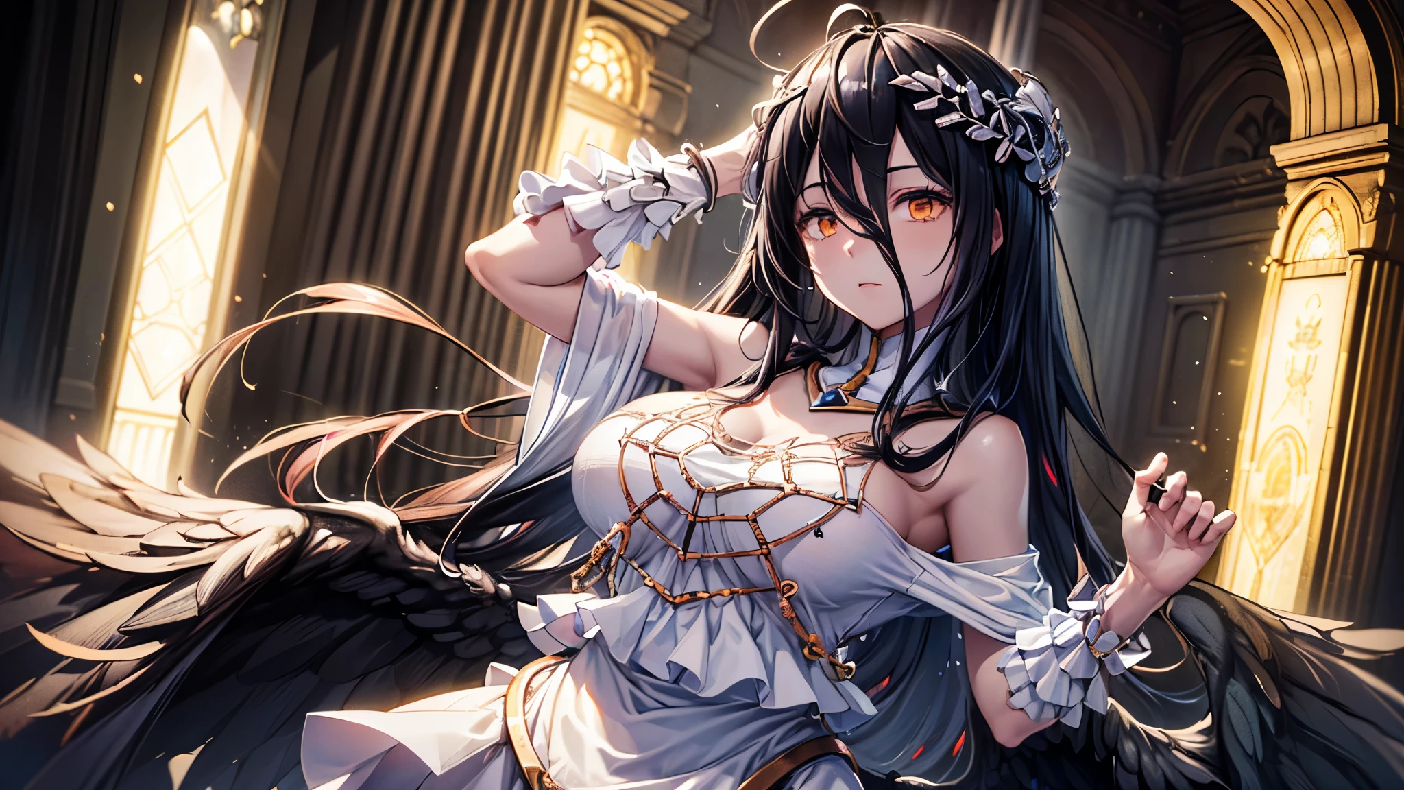 albedo, the Supervisor of the Ground Keepers in the anime and light novel series "Overlord," is a character of captivating beauty and enigmatic allure. A partir do momento em que ela entra em um quarto, His presence draws attention, leaving those who find it enchanted by its ethereal charm.
His appearance is a symphony of elegance and fascination, meticulously designed to captivate the hearts of those around you. com longo, flowing black hair falling down the back like an obsidian silk waterfall, The beauty of albedo is undeniable. Her hairstyle is immaculately stylized, showing his meticulous attention to detail and adding an air of sophistication to his mysterious aura.
The eyes of albedo are the windows to your enigmatic soul. Um tom profundo de carmesim, They maintain an intensity that seems to pierce the depths of being itself. They shine with intelligence and depth, insinuando os segredos que ela guarda sob seu exterior composto.
Your face is a vision of perfection, with elegant, crisp features that exude grace and authority. The curve of his lips, quando enfeitam sua tez de porcelana com um sorriso, It's a captivating sight to behold. But behind his smile is a layer of intrigue, leaving others wondering about the thoughts she keeps hidden.
Her costume is an impressive testament to her royal status and unique sense of style. Adornado em um requintado vestido branco com intrincado bordado dourado, The appearance of albedo is nothing short of breathtaking. The dress hugs her figure, accentuating her seductive curves and increasing her aura of supernatural elegance.
Around your neck, albedo usa uma gargantilha com uma joia vermelha, symbolizing your absolute loyalty and devotion to your creator, Ainz Ooal vestido. Seu longo, thin fingers are adorned with delicate golden rings, a testament to his elegance and meticulous attention to detail.