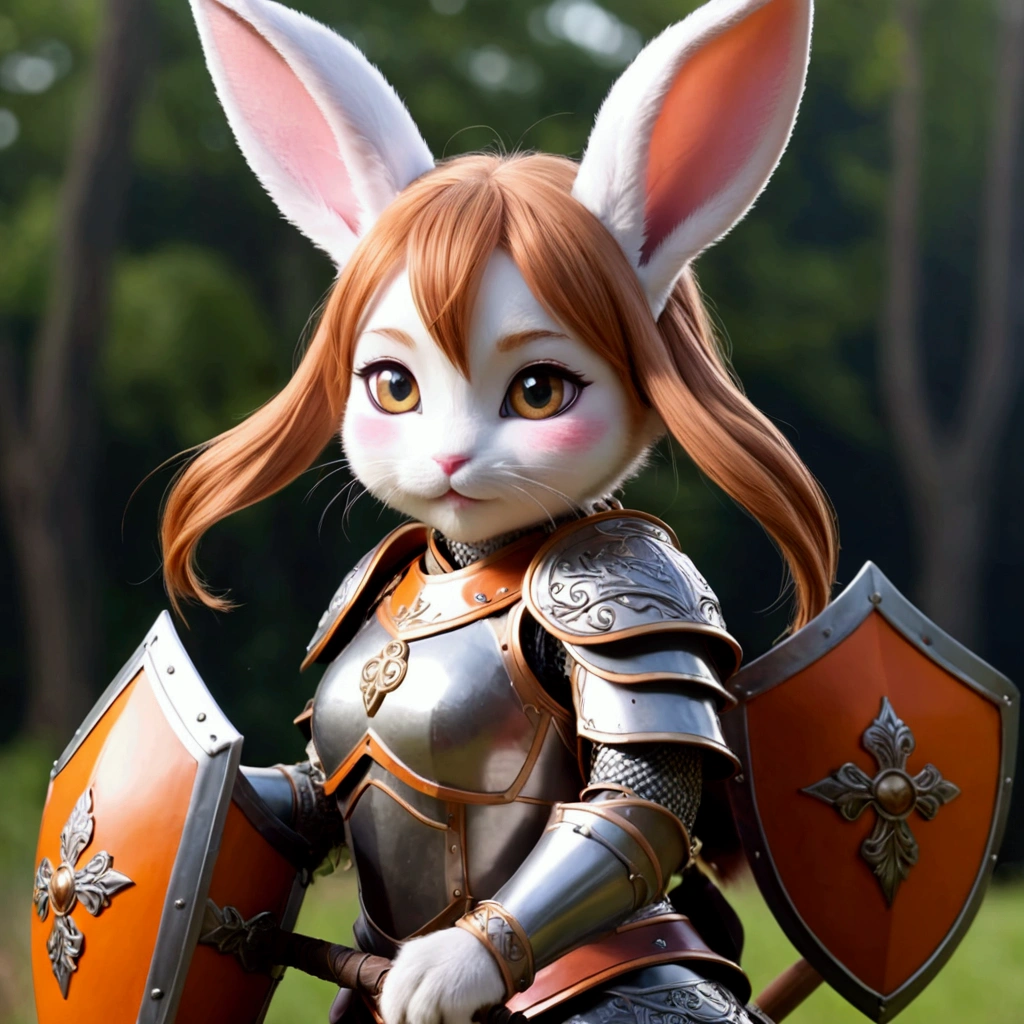 A paladin (humanoid, cute yuna, very large ears, big bright eyes ...