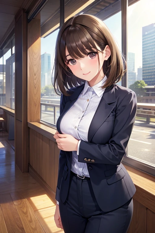 (Highest qualityのイラスト:1.2), (Black Hairの美少女:1.1), (1 girl、17 years old、Highest qualityのイラスト:1.2), (1 girl、Kind eyes、blue eyes:1.2)、((Black Hair:1.2))、Semi-long hair、(Highest quality、Very detailed、cute、Ultra-high resolution) 、Larger breasts、office lady, {white business shirt, Black pencil skirt、cardigan、 pantyhose}, Front facing、smile、
