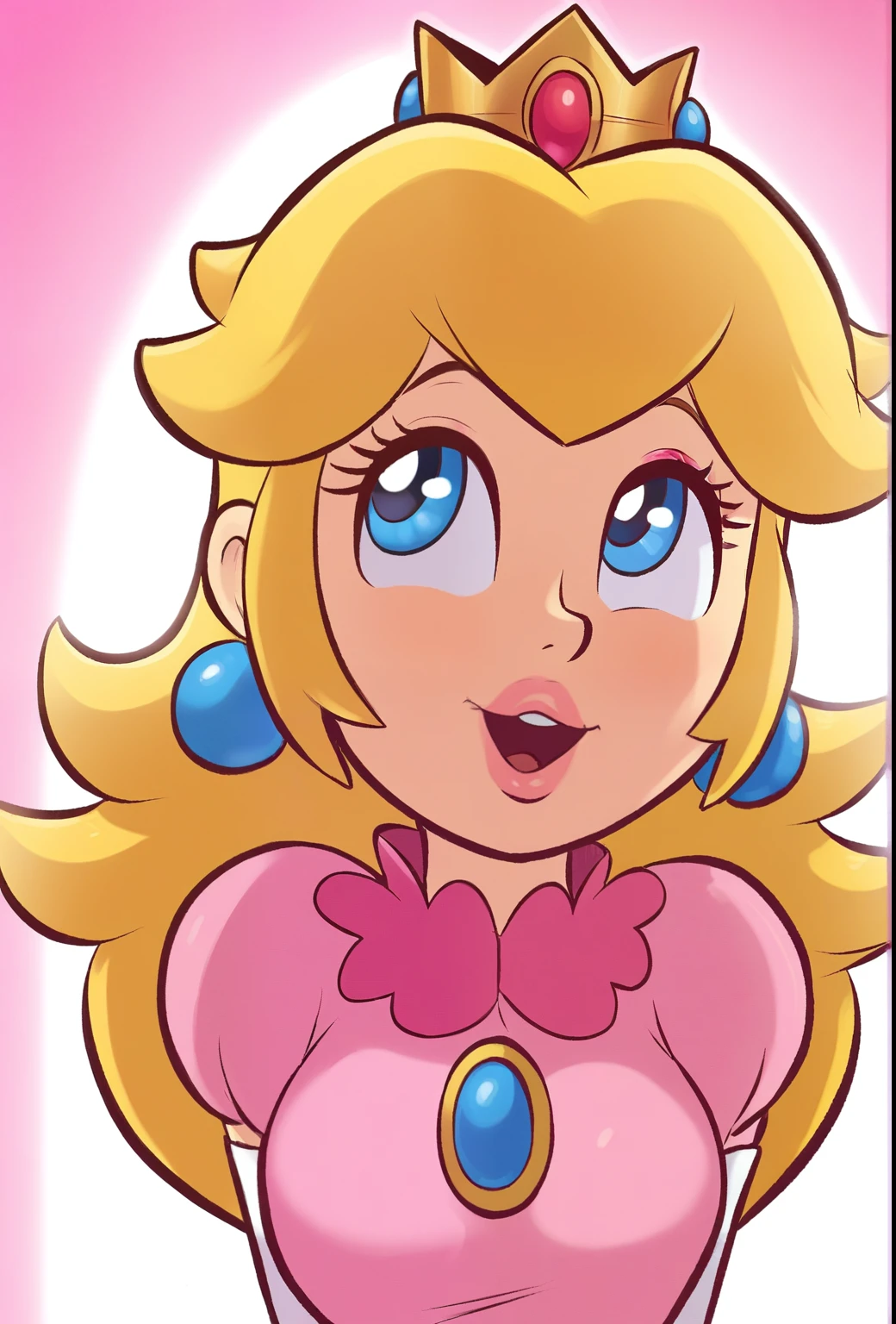 Princess peach, nude, nipples, large breasts, blush, topless , ahegao, upper body, closeup