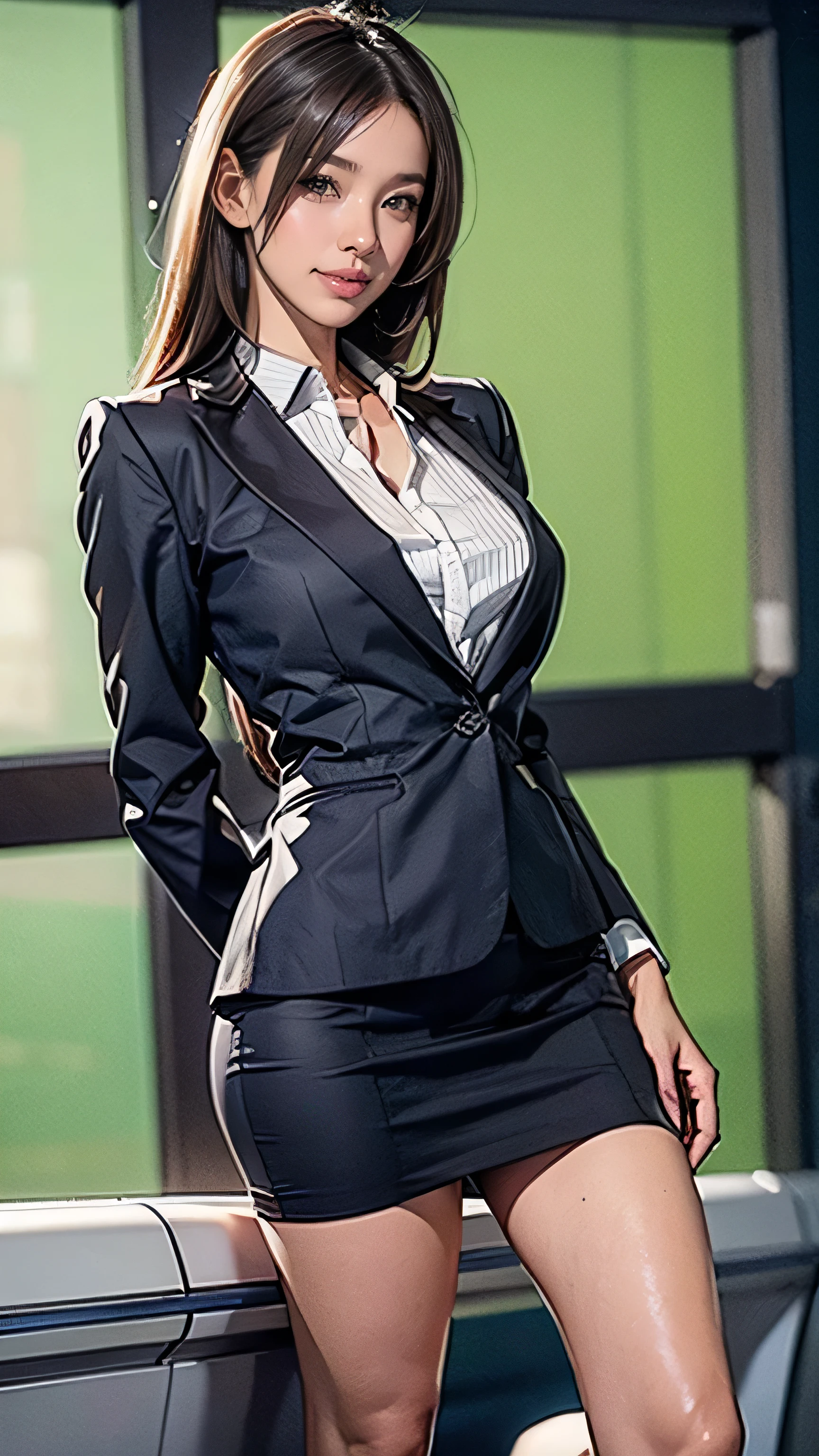 (One Woman),(Japanese),(((Super long brown hair reaching to her knees:1.4)),(whole body:1.5),(Front:1.5),(Cabin Crew),(stewardess)(Standing),(Flight attendant uniforms fitted:1.5),(smile:1.5),(Beautiful Eyes:1.3),(Very detailedな顔:1.5),((Very detailed drawing of a female hand:1.5)),((Beautiful Skin:1,5)),(Delicate skin depiction:1.5),(Functional:1.2),(Big Breasts:1.2),break(On the plane:1.5),(((Blur the background:1.5))),(Written boundary depth:1.5),break(((masterpiece:1.5),(Best Quality:1.5),(Very detailed:1.5),(High resolution:1.5),(Realistic:1.5),(Realistic:1.5))),8k,wallpaper((standing gracefully:1.6)) ((chest thrusting pose, chest bragging pose,open her mouth,:1.5