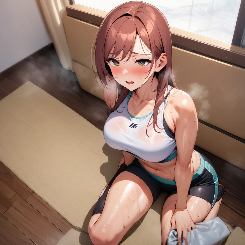 ((master part, best quality)),(complex lighting),sozinho,1girl, parte superior do corpo, cabelos azuis, Tomboy, cabelos muito curtos, testa, sports bra, musculoso, olhos verdes,