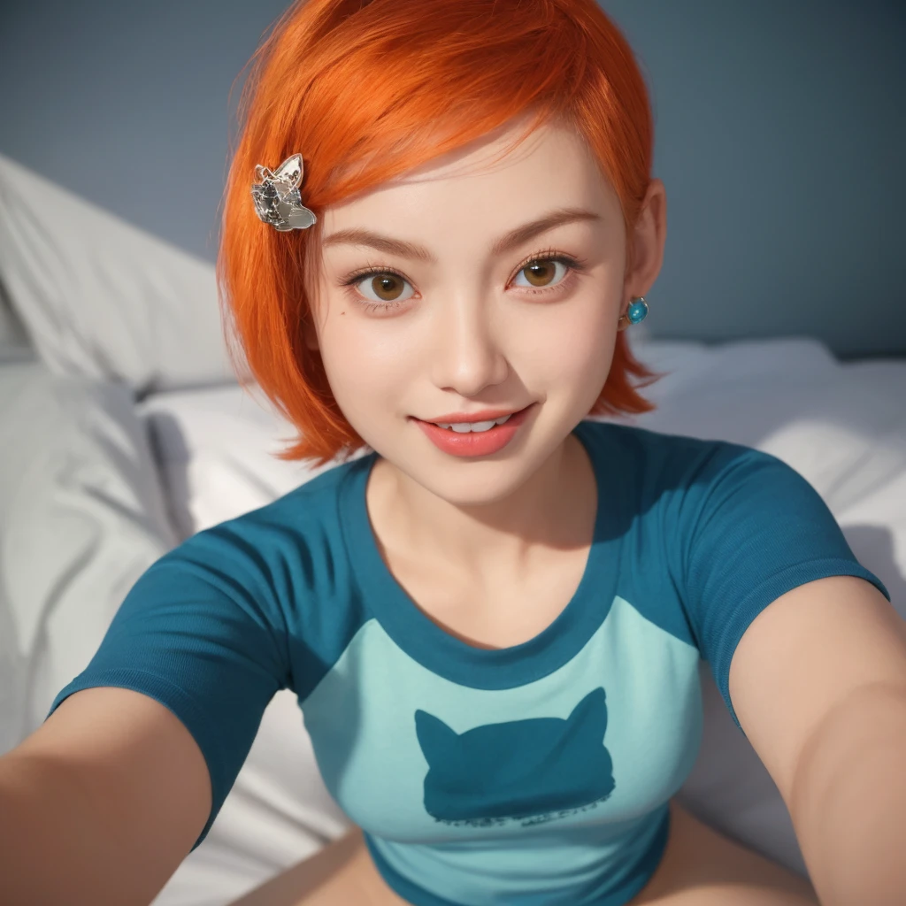 (Beautiful Asian Short Red Hair) (olhos pretos detalhado) angle from top, pov, (deitada na cama com as pernas abertas) micro white bikini, corpo detalhado, realista, Ultra resolution, pele liza, corpo molhado, (exitada boca aberta) rosto ultra detalhado, qualidade superior, luz suave, sala de luz, sexy, Shy, olhando para o espectador (angle from top).