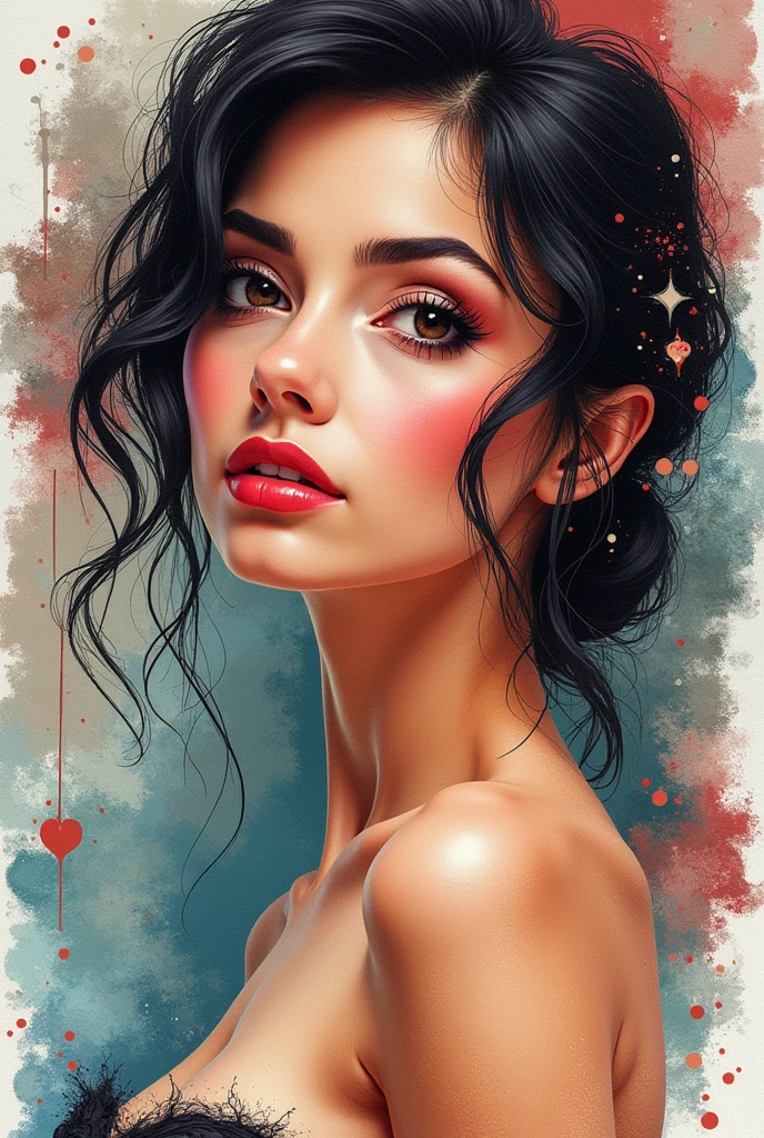 work of art, splash art, downtown, close-ups, with red carnation flower, rico e colorido splash art, to tear down, tropical fruits, magical, Stylized abstract portrait of a beautiful girl，Street graffiti, White background