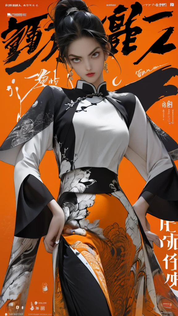 ((((Dramatic))), (((grittiness))), (((Intense))) The movie poster features a young woman as the central character。She stands confidently in the center of the poster，Wear traditional Chinese clothing，With a gentle expression on his face。The text is bold and eye-catching，With catchy slogans。The color palette is dominated by soft light，Dotted with bright colors，Make the poster dynamic and visually striking，tachi-e (Magazines:1.3), (Cover-style:1.3), Fashionab, woman, vibrant, Outfit, posing on a, Front,rich colourful，dyna，Background with，Chinese elements，self-assured，Expressing the，halter，statement，Attachment，A majestic，coil，Runt，Touching pubic area，Scenes，text，Cover of a，boldness，attention-grabbing，