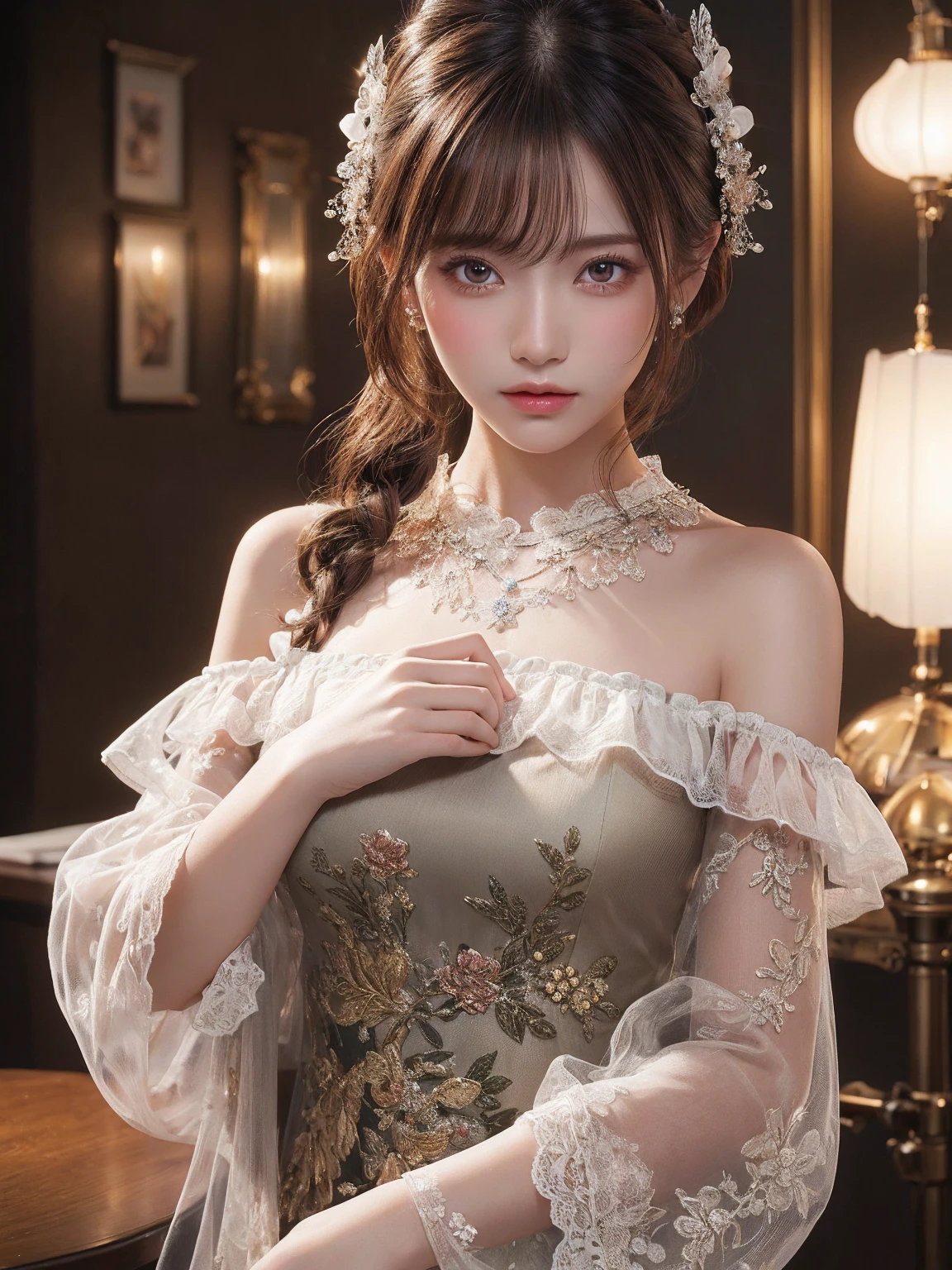 (4K, Best Quality, masuter piece:1.2), (Realistic, Raw photo:1.37), Ultra-detailed, (japanaese girl:1.2), 1 girl,Solo, ((french braids)), Dark hair, Loose-fitting long-sleeved dress with closed back, (Dresses with invisible skin on the back), Filter sunlight, (Flower Garden), (from behind), (Smile:0.8), Parted lips, Realistic light, realistic shadow, Photon mapping, Radio City, (The dress is not transparent), Small buttocks