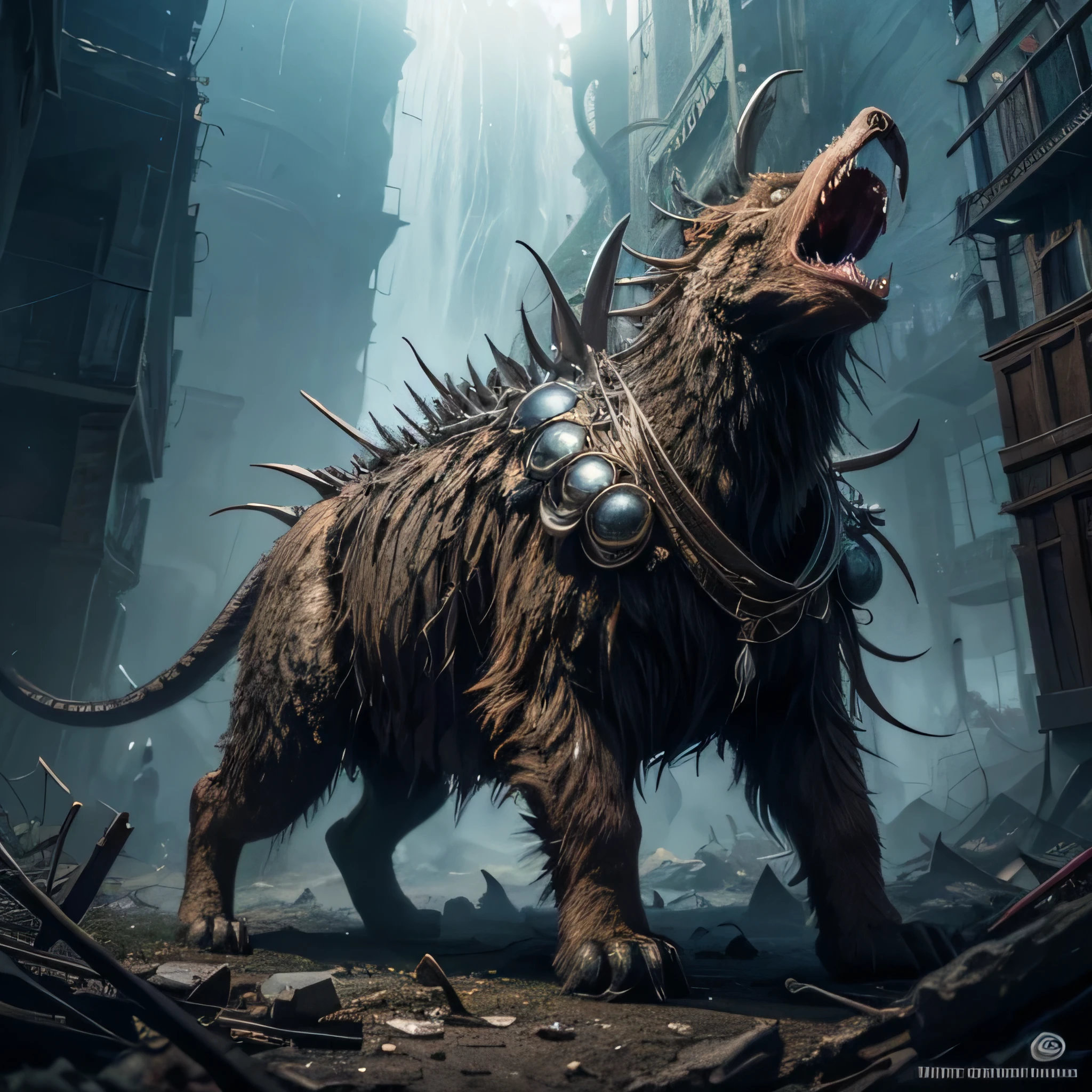 a medieval fantasy scene, a treasure chest opening, a fearsome creature with sharp fangs and a long tongue emerging, intricate detailed monster, highly detailed, 8k, photorealistic, dark fantasy, chiaroscuro lighting, dramatic shadows, moody atmosphere, intense colors, cinematic composition, action pose, dynamic movement, gritty realism, skilled digital painting