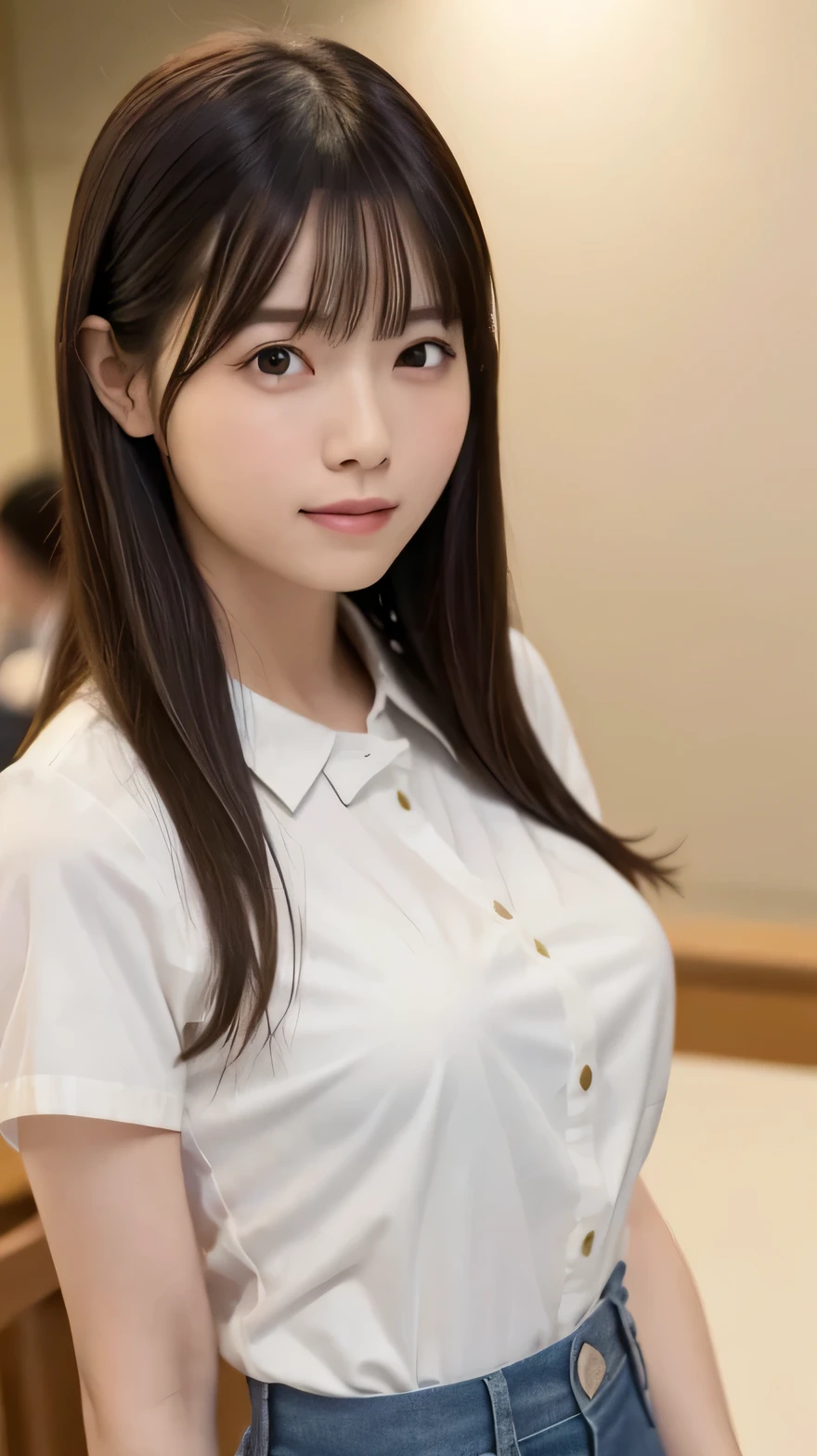 (Professional portraits, realistic and perfectly shaped subjects:1.3), (masterpiece, best quality:1.3), (Realistic, hyper realistic, photorealistic:1.5), ultra highres:1.2, intricate details, ultra detailed, (unity 8k wallpaper:1.3), distinct image, high-resolution
Break
(1 Japanese girl, 18 years old), (cute, kawaii), (perfect anatomy, correct limb:1.5), Detailed beautiful delicate face, Detailed beautiful delicate eyes and eye highlights, (Very thin and delicate eyelashes that are not too long), (alluring eyes, finely detailed beautiful blown big eyes and detailed face), light makeup, pink lip, lip gross, stylish face, (lustrous skin, realistic detailed skin), (brown hair:1.2),
BREAK
(school uniform:1.3), (white shirt:1.5), sitting on chair, (black high-socks:1.5)
((hug own chest with arm:1.4)), (((blush))), (((shy))), (((embarrassed:1.4)))
BREAK
(leaning forward:1.3), (shot from side:1.5), looking away:1.3, (face down:1.5), (cowboy shot:1.4)