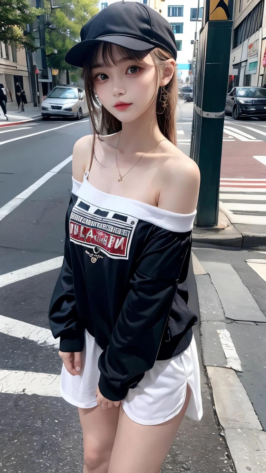 ((Best picture quality, 8K, tmasterpiece:1.3)), 1girll, Casual hairstyle, (off-shoulder blouse,Short pleated skirt:1.3),(wet see through clothes:1.4),Ultra-fine face, A detailed eye, 二重まぶた,(long leges:1.4),(athletic sneakers:1.3)Erlang legs,Sit sideways on a high platform