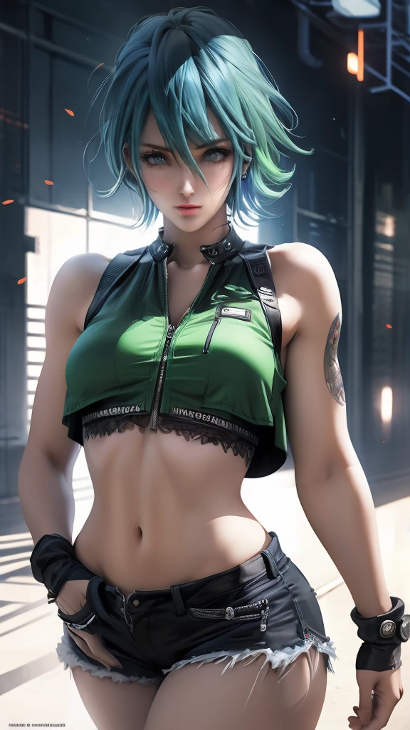 score_9, score_8_up, score_7_up, score_6_up, score_5_up, score_4_up,masterpiece quality,detailed face, detailed eyes,highly detailed,perfect lips.1girl,solo,ela, ela \(Rainbow Six Siege\),medium breast,green hair,blue eyes,athletic,dark-green nails ,white crop top,dark-green yoga pants,tense face,clenched teeth BREAK dutch angle,gym,squats,empty head,wet clothes,wet body,wet face,hands behind  head ,cameltoe  
