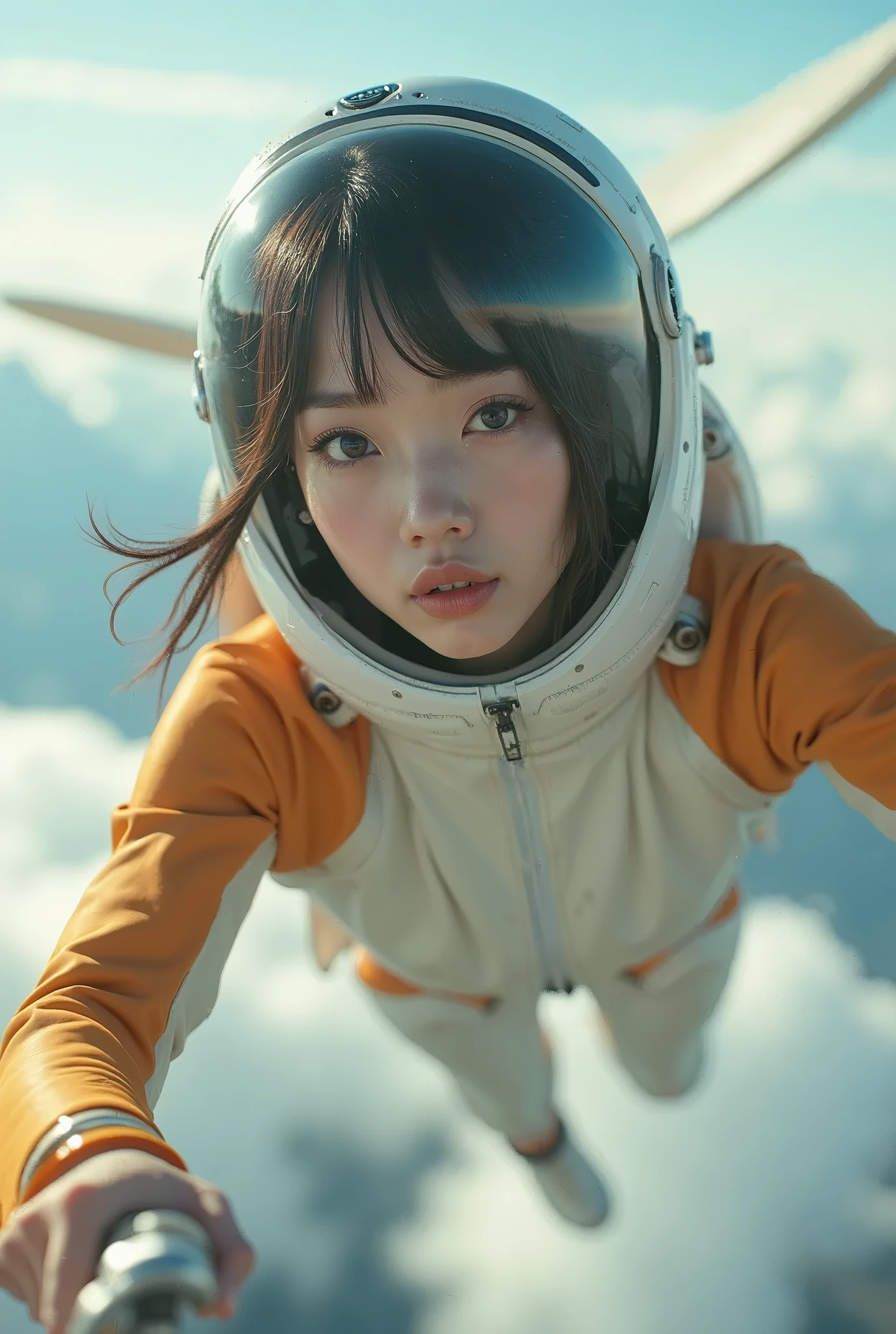 (8k, RAW photo, best quality, masterpiece:1.2), (realistic, photo-realistic:1.37), (1girl, in the air), full body, deep depth of space, universe background, Mysterious planet,(white shirt, white shorts),1 planet,((Astronaut helmet,reflective)),<lora:arknightsTexasThe_v10:0.1>