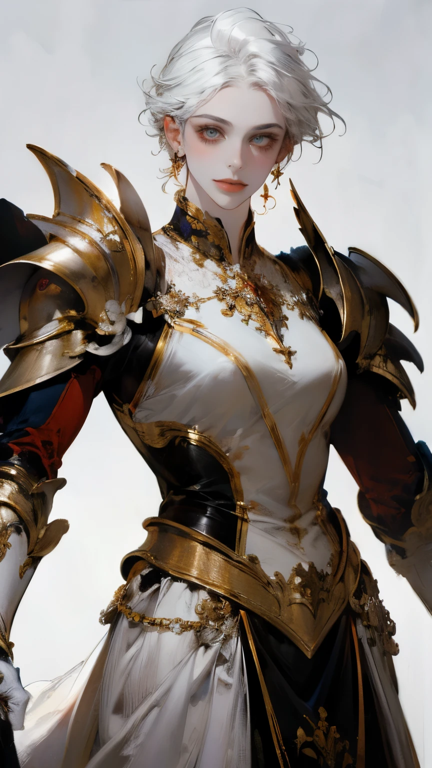 minimalist image, paladin, smile, white hair