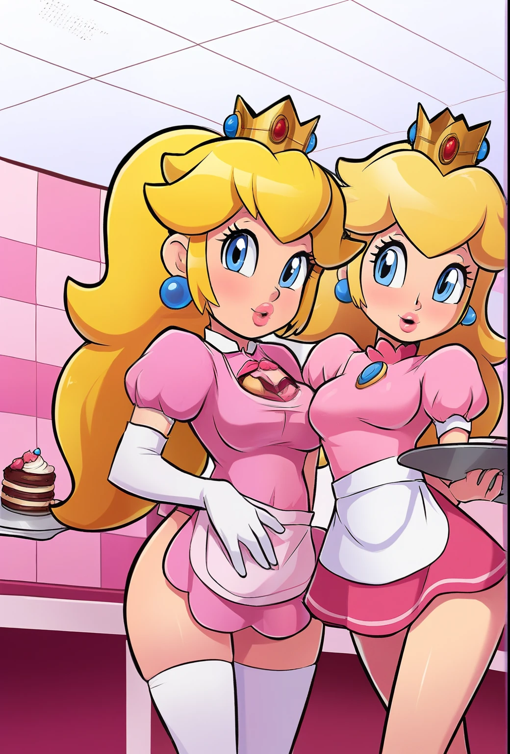 Princess Peach Very Very Big tits hot boobs wearing a black swimsuit having sex with a futa woman big  