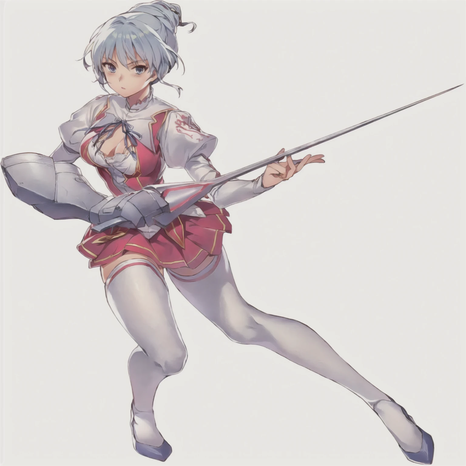 Kim_kwang_hyun, anime girl with sword and armor in a red dress, anime fencer, ayanami, rei ayanami, rogue anime girl ayanami rei, cushart krenz key art feminine, rapier, fencer, holding a sword on her shoulder, rem rezero, official art, official character art, cushart krenz, practising her sword staces