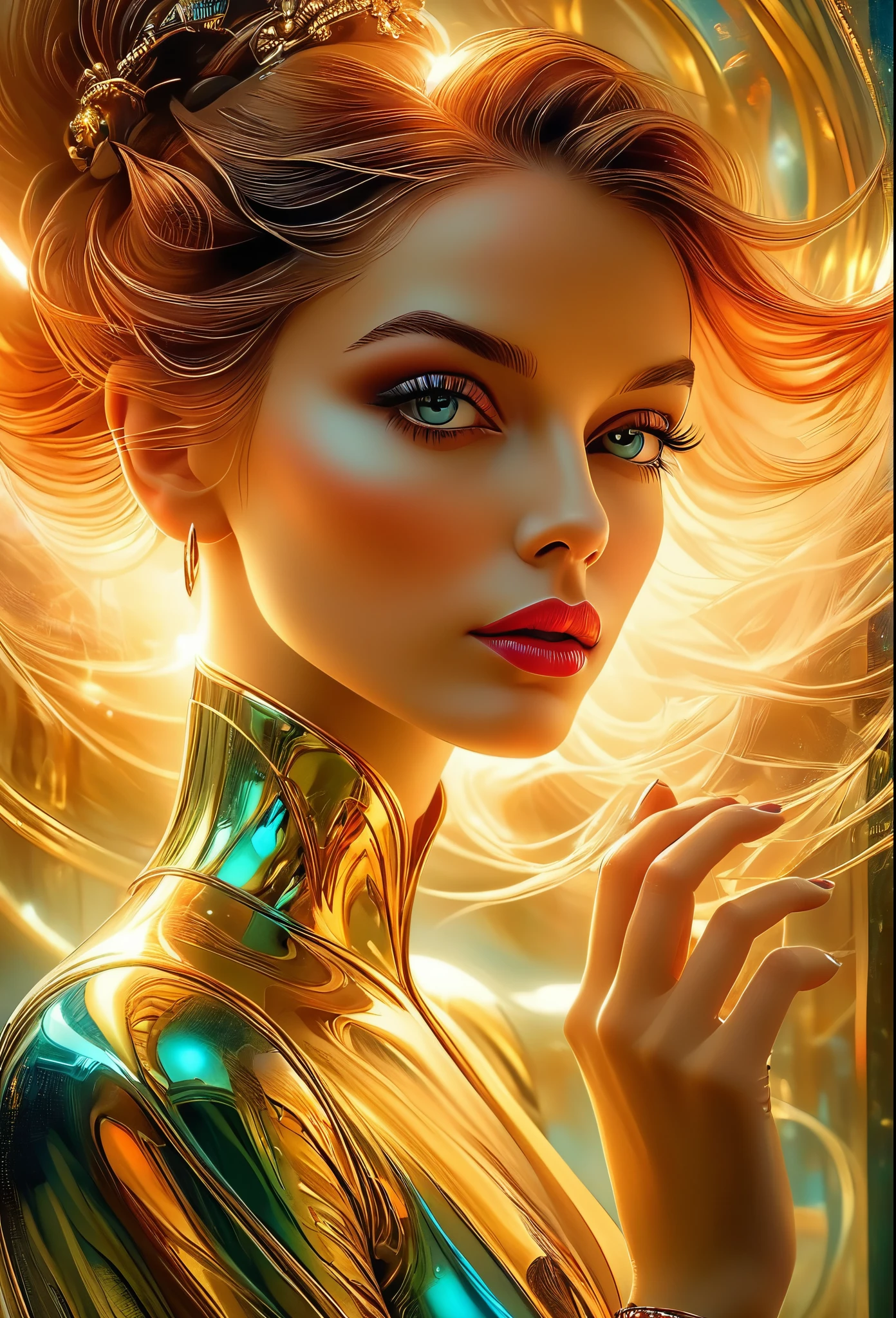 A beautiful young woman, elegant, macro , beautiful, close up, elegant ,surrealist artistic concept, splendid, perspective angle, young masterpiece top detailed, Epic fashion, sci-fi, Organized, minimum ,to clean, splendid, amazing masterpiece, detailed, ring light, HD

