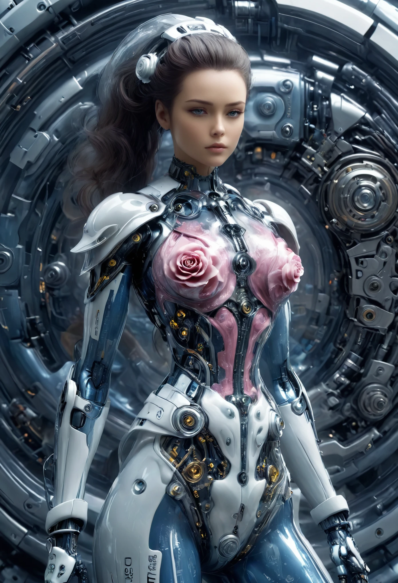 /I T-1000, woman-robot science fiction film 2, illustrated as a technical character schematic. character colour rose with silver liquid metal accents. Morphing capabilities annotated, weaponized arms dimensions labeled, and regeneration speed indicators provided. Digital SLR camera. Macro lens. background black. Character blueprint style. Kodak T-Max 100 Film. --ar 9:16 --stylize 750 --v 6.1