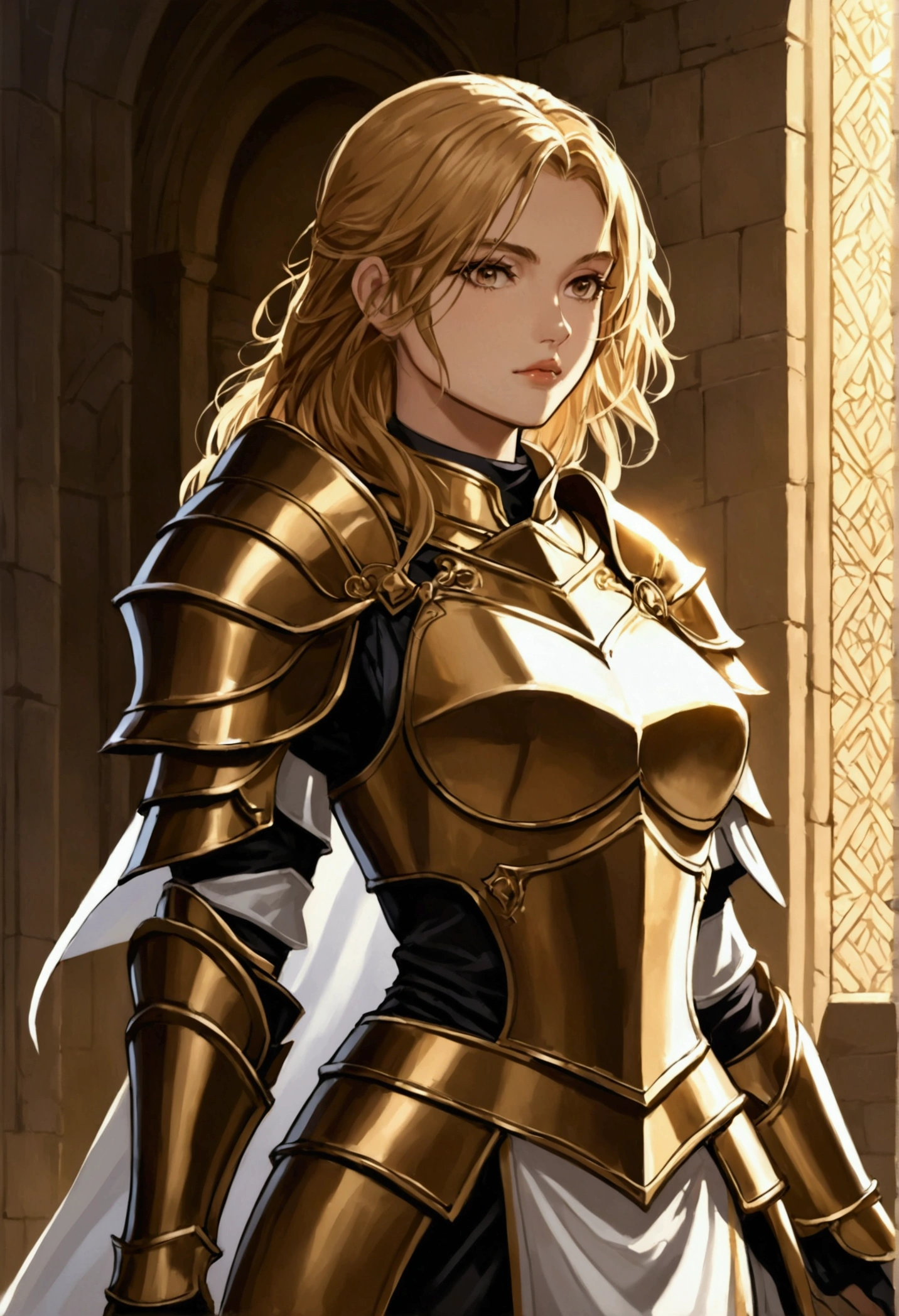 a female knight, wearing armored dress, intricate, highly detailed, by michael garmash and Aleksi Briclot