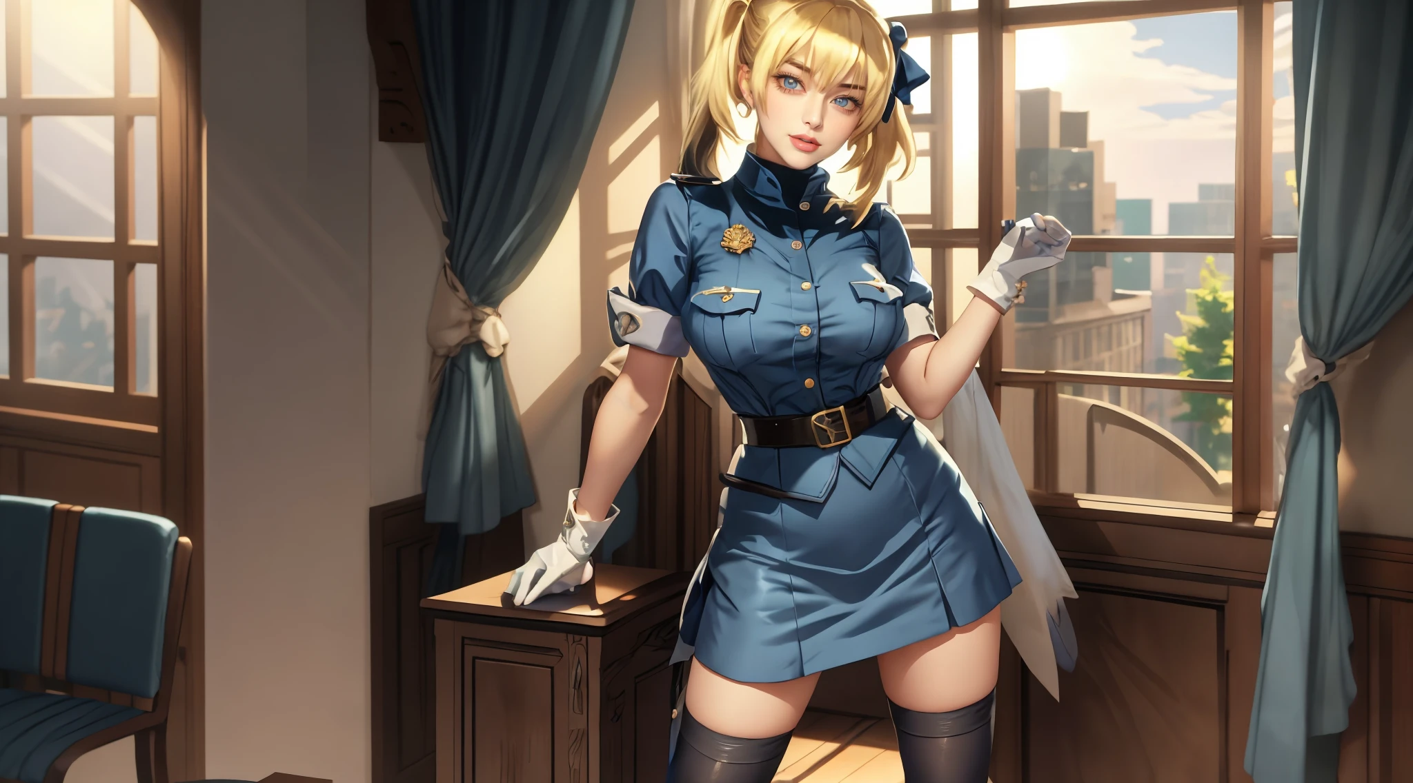 ((masterpiece:1.2, best quality)), 1girl, (HinakoMS:1.4), hat, blue eyes, short dress, beret, bandages, ribbon, knee pads, short sleeves, white panties, upskirt, midriff, cleavage, camel toe, blue boots, spread legs, sweating, sweat, tired, arm over head, masterpiece, and (extremely delicate and beautiful), extremely detailed, CG, unity , 2k wallpaper, Amazing, finely detail, extremely detailed CG unity 8k wallpaper, huge filesize, ultra-detailed, highres, absurdres.