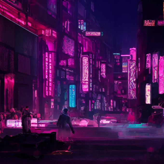 (Masterpiece, The best quality:1.1), 1 chico, Alone,  mechanical left arm fused with flesh, wallpaper, details to the maximum, pink neon city, cyborg women in the background