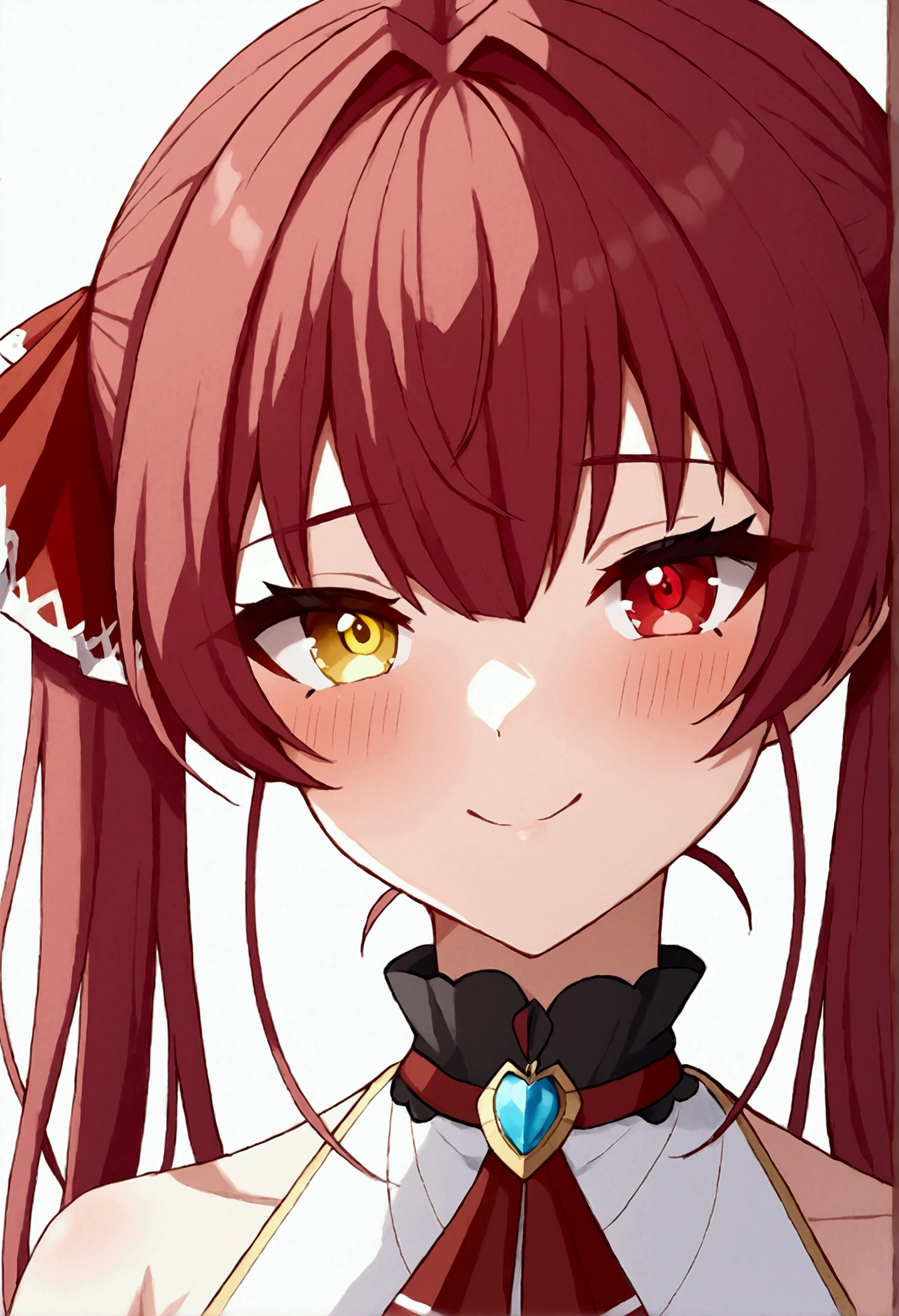 houshou marine,hololive, red hair, twintails, heterochromia, red eyes, yellow eyes, hair ribbon