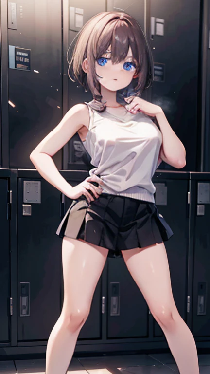 (extremely detailed CG Unity 8k wallpaper, masterpiece, best quality, high detail, ultra-realistic), (better lighting, best shadow, very gentle and beautiful, thin waist, big sides), low angle, angle perpendicular to the girl's ass ( 1 girl 18 years old with thin cute legs, blue eyes, freckles and black-red short hair, makes a pleading face, lifted her skirt and spread her legs, half-naked body spreads and masturbates wet and juicy opened, under a tight bikini on the desk