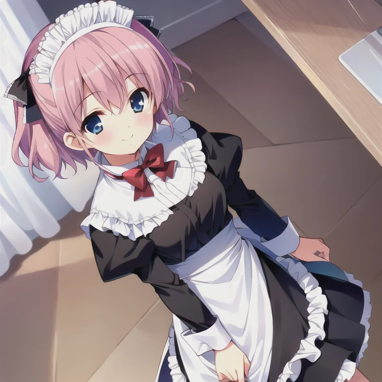 Komine Yuki, One girl, masterpiece of the highest quality, Pink Hair, Maid, smile 