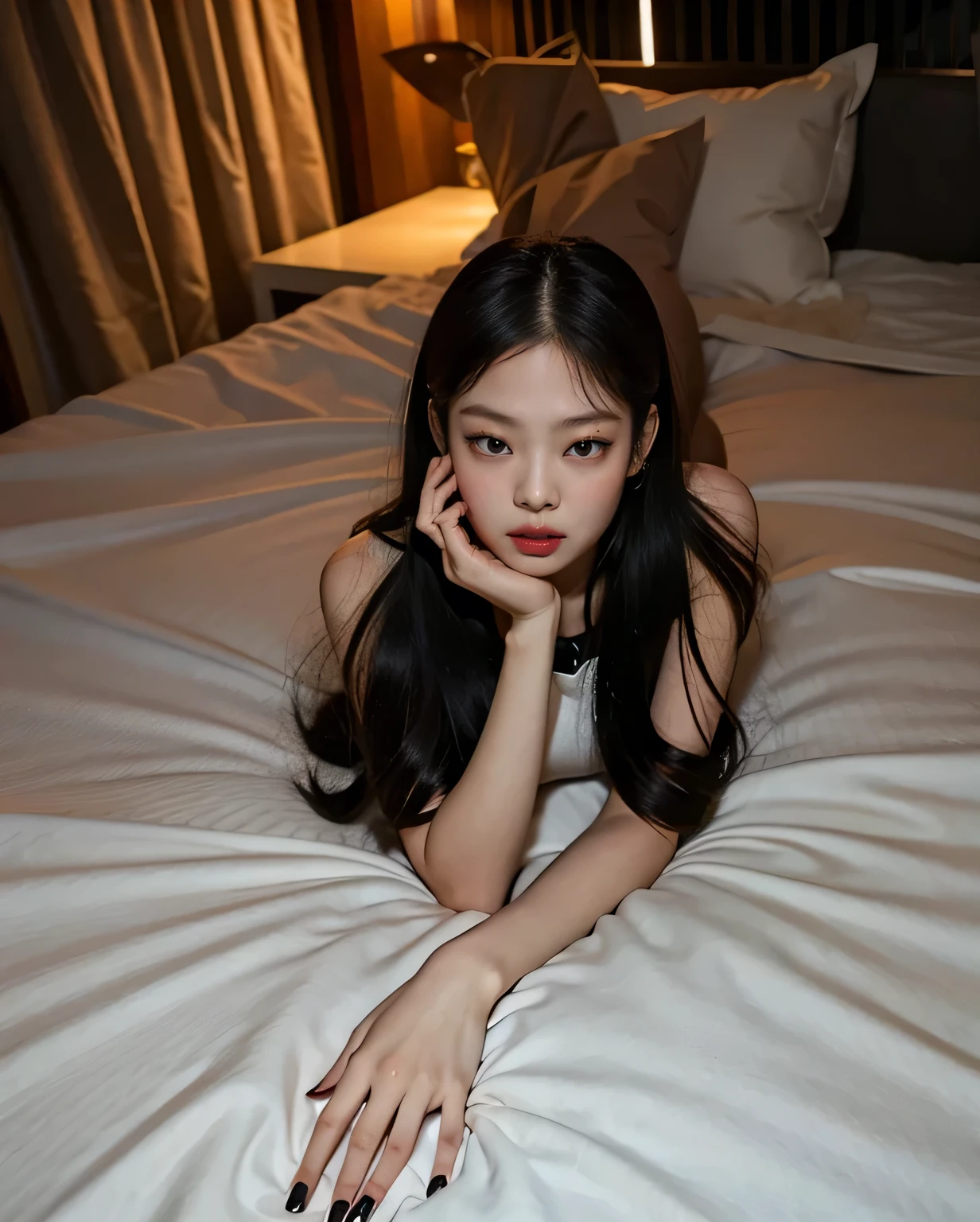 black pink jennie, almond eyes, full lips, big and voluptuous breasts 