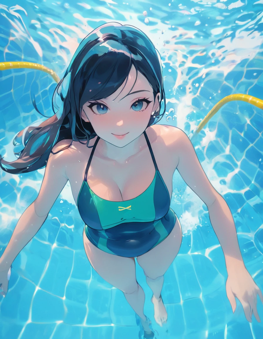 Anime girl in blue swimsuit leaning on the edge of the pool, wearing a swimming wear, Misty Pokémon, Swimsuit, Wet swimsuit, misty from pokemon, Beautiful portrait of Misty, marin kitagawa fanart, swim wears, by Kentaro Miura, Misty, Realistic School Swimsuit, oppai, in a pool, One piece, Seductive Anime Girl