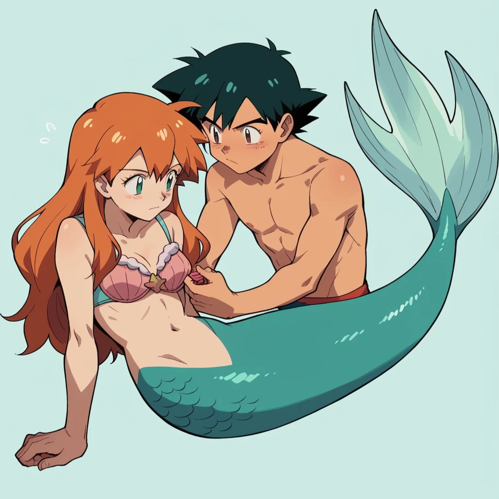 mermaid、Merman、delicate、naked、s old、Sweat、wooden floor、tired face、open your mouth、uncomfortable eyes、blush、lie on your back