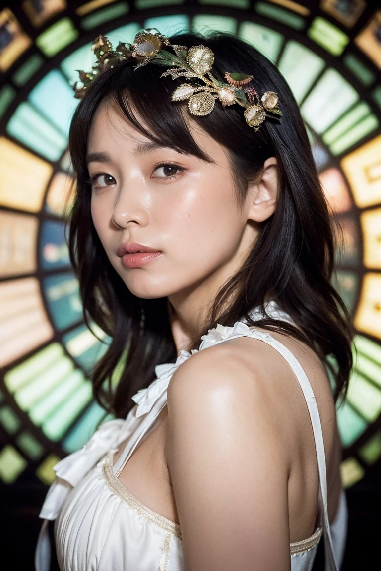 masterpiece, best quality, illustration, sax blue, platinum earrings, platinum necklace, white dress, 1girl, cute, (dynamic lighting:1.2), cinematic lighting, delicate facial features, detailed eyes, sharp pupils, realistic pupils, depth of field, bokeh, sharp focus, (hyper-detailed, bloom, glow:1.4), many small gems, (small breasts:1.1), sexy belly
