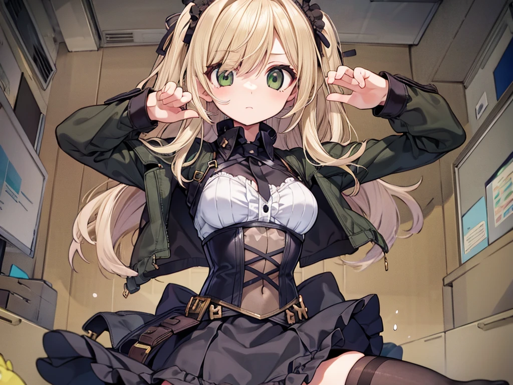 a girl, blond hair, green eyes, long-haired, Blonde Cat Eared Girl, Dawn Hair, Evil Fun Girl, age is 18 years old, evil witch, Fantasy series, Love Magic, Enchantment, Obsessed, nighttime, dark