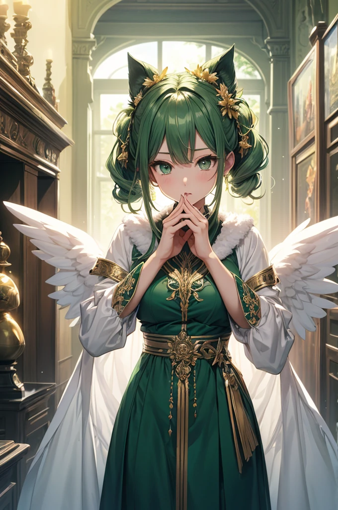 Multiple characters from the harem were depicted with smiles、Angel wings grew girl with Masterpiece illustrations with the highest image quality and ultra-high resolution。a beauty girl Pink hair Green hair