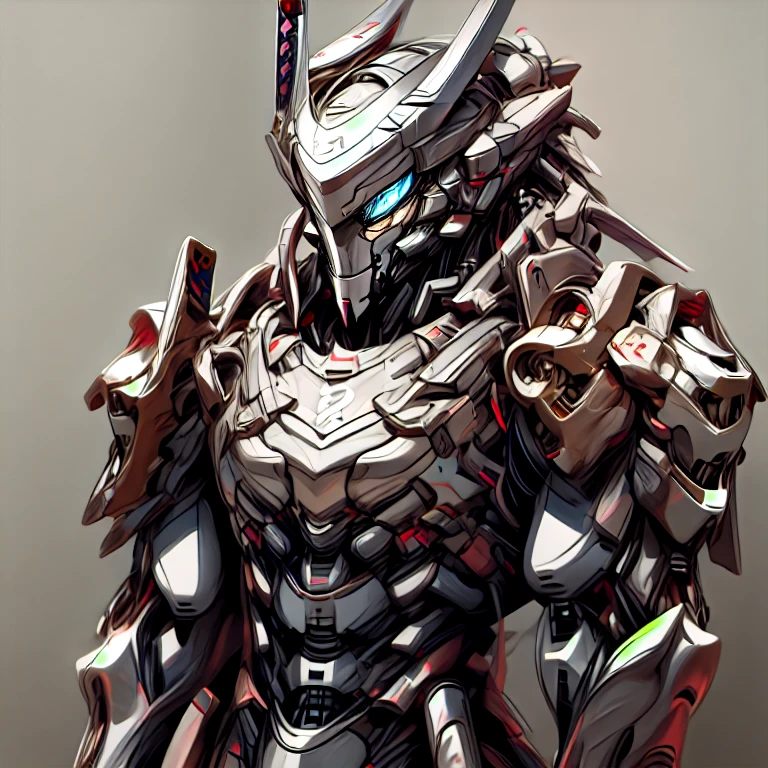 masterpiece, best quality, full body, 1boy, armor suit, upper body, looking at viewer, (Silver Samurai, full armor, cyborg, science fiction, combat helmet) holding sword,  Realistic Macro Furries