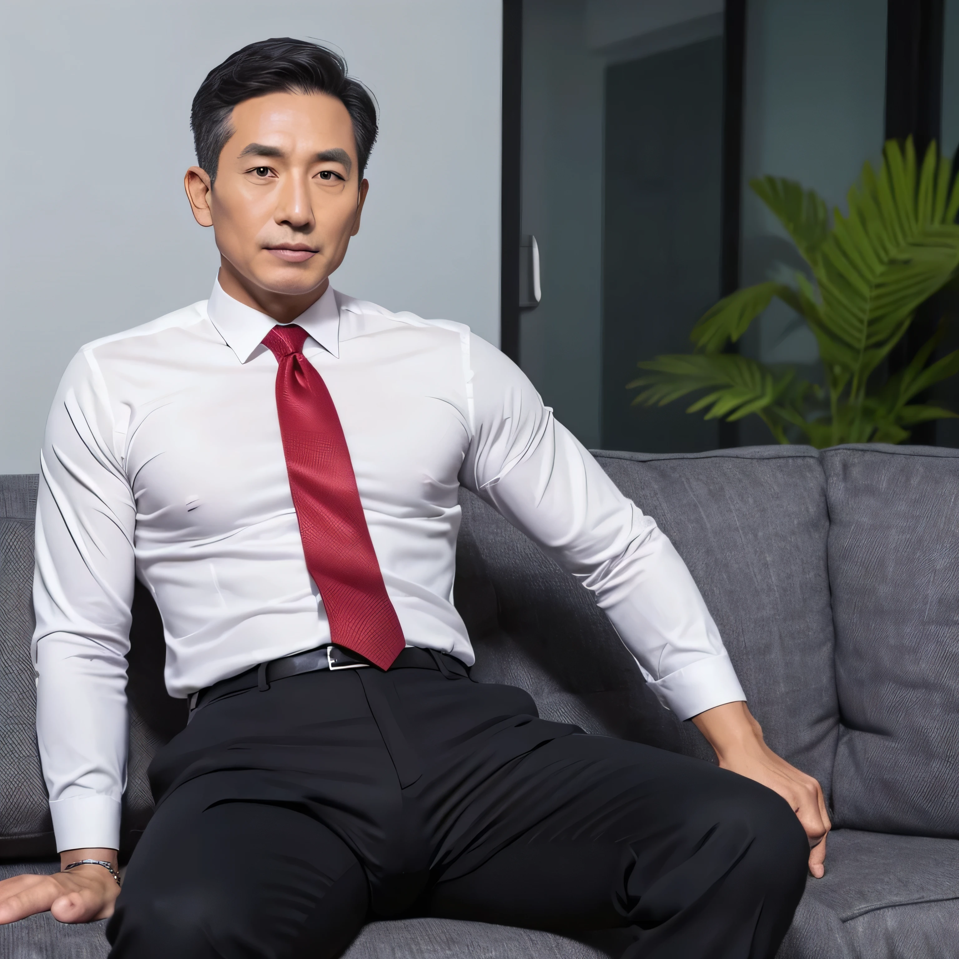 40 years old,Hidetoshi Nakata,(Kogoro Mori 1.3),male,Topless,(Black socks:1.2),Densely hairy,Bright,Raised,Fortitude,office,Suit,whole body,Fortitude,HD,With a mustache,