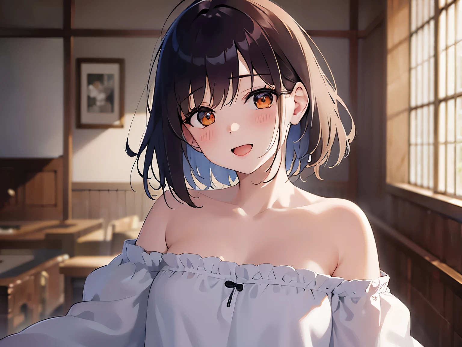 1girl in, 独奏:1.2, (18year old:1.2), Cute  girl s, Realistic body, Sweaty skin, Glowing skin, Slim body, Short black hair, (Dull bangs: 1.2), Smile, Cute face, Delicate eyes,, ((Naked in a towel)), ((Onsen)), (no-bra), (Wet body), (Bend over and take off your panties), ((Wet hair)), (Arms crossed behind the head), (Legs spread), ((SEXY AND DYNAMIC POSE)), See-through, look at a camera, cowboy lens, Best Quality,Ultra-detailed, High resolution, extremely details CG, Unity 8k壁纸, Official art, production art, novel illustration, by famous artist, Caustics, textile shading, super detailed skin, Perfect Anatomy, Detailed, Cinematic lighting, Dynamic lighting, Beautiful detailed eyes, (top-quality), (ultra-detailliert), (masuter piece), (hight resolution), (Original), Character Design, Game CG, Detailed Manga Illustration, Realistic head-to-body size ratio:1.2